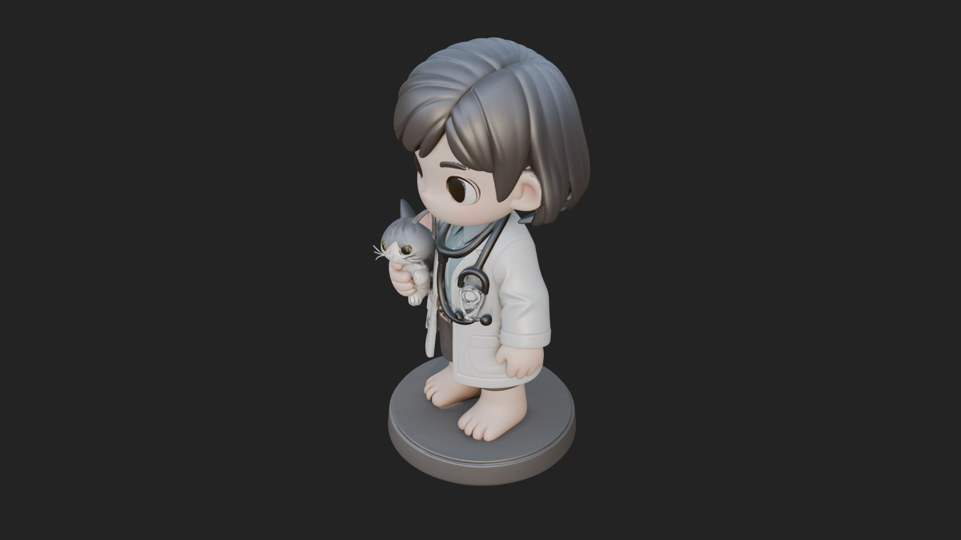 Chibi Vet with Kitten Statue Design 1 3D Print Model 3D Model