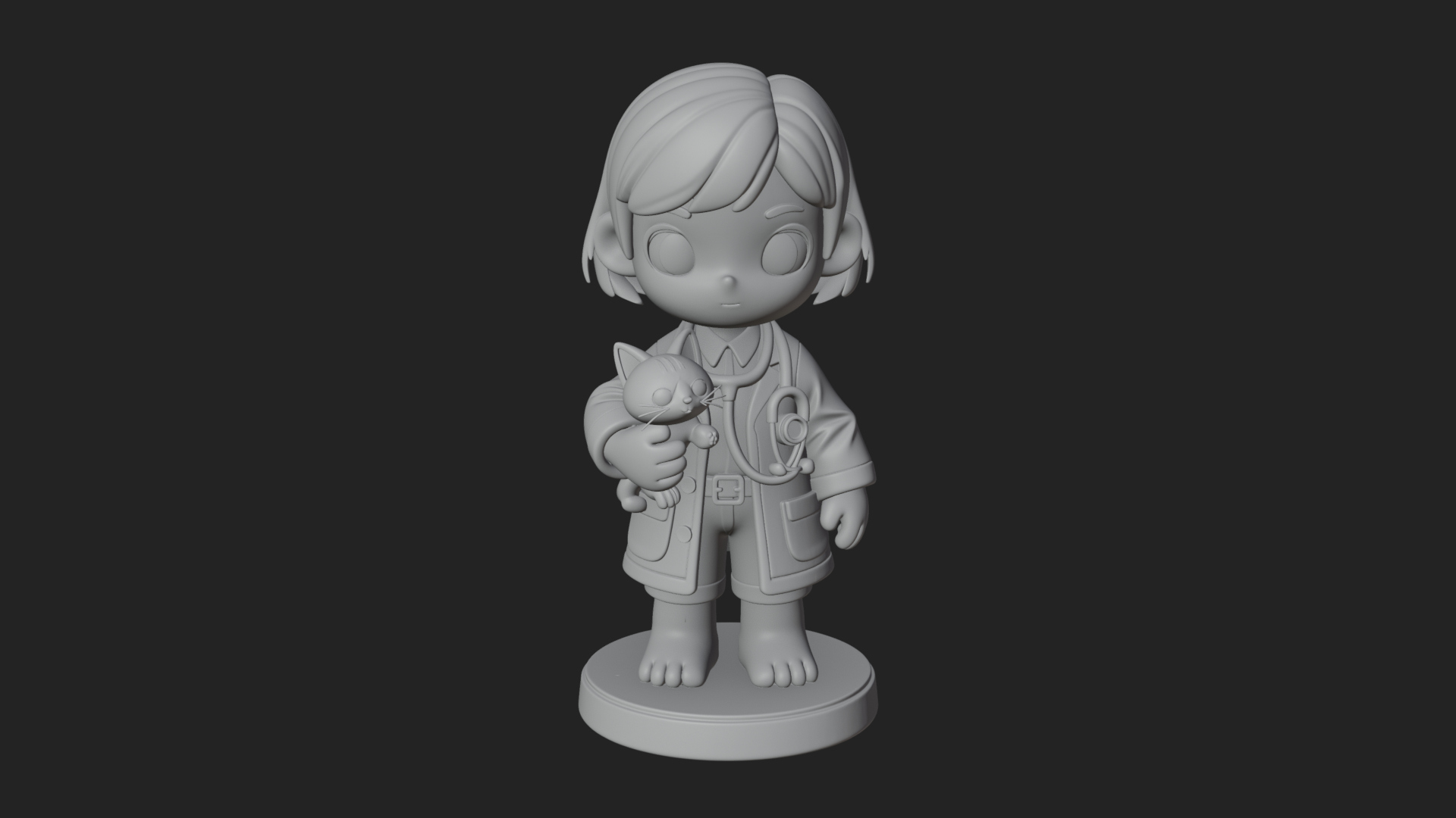 Chibi Vet with Kitten Statue Design 1 3D Print Model 3D Model