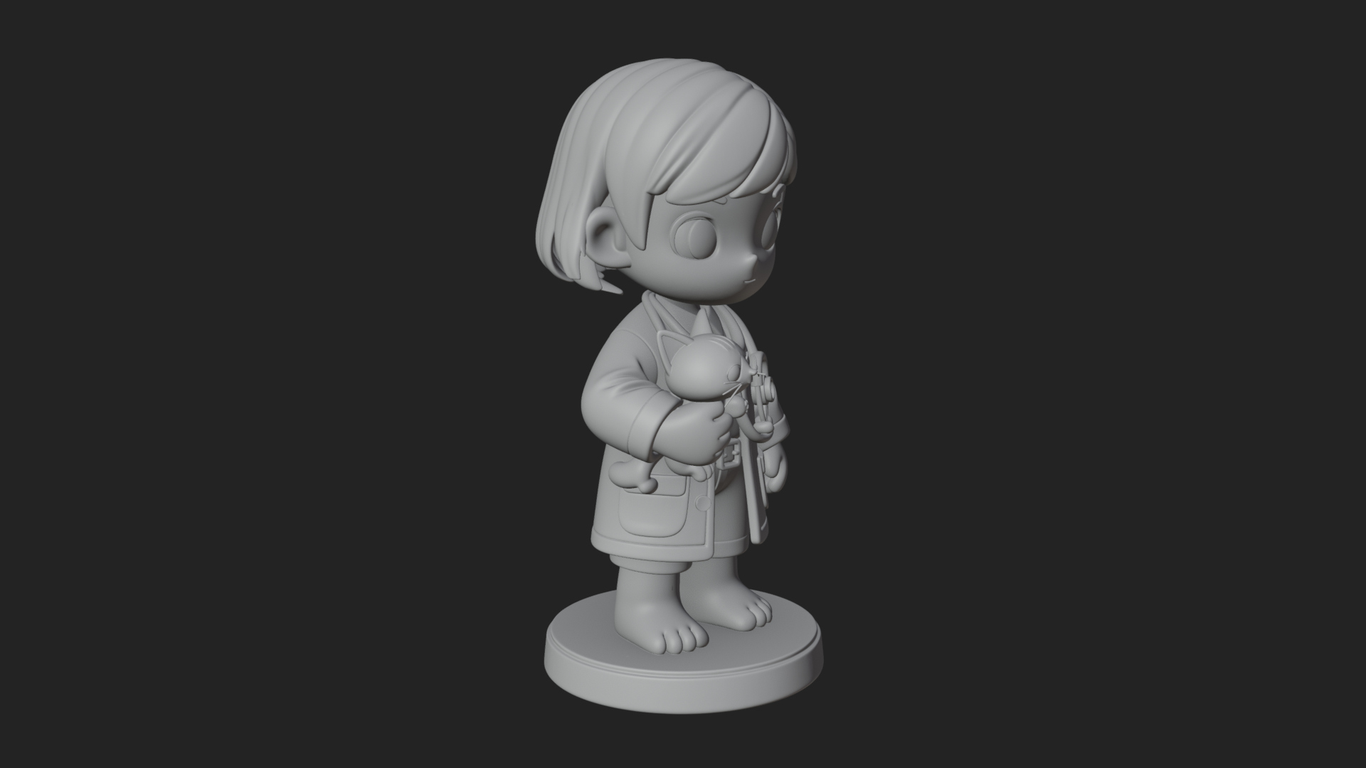 Chibi Vet with Kitten Statue Design 1 3D Print Model 3D Model