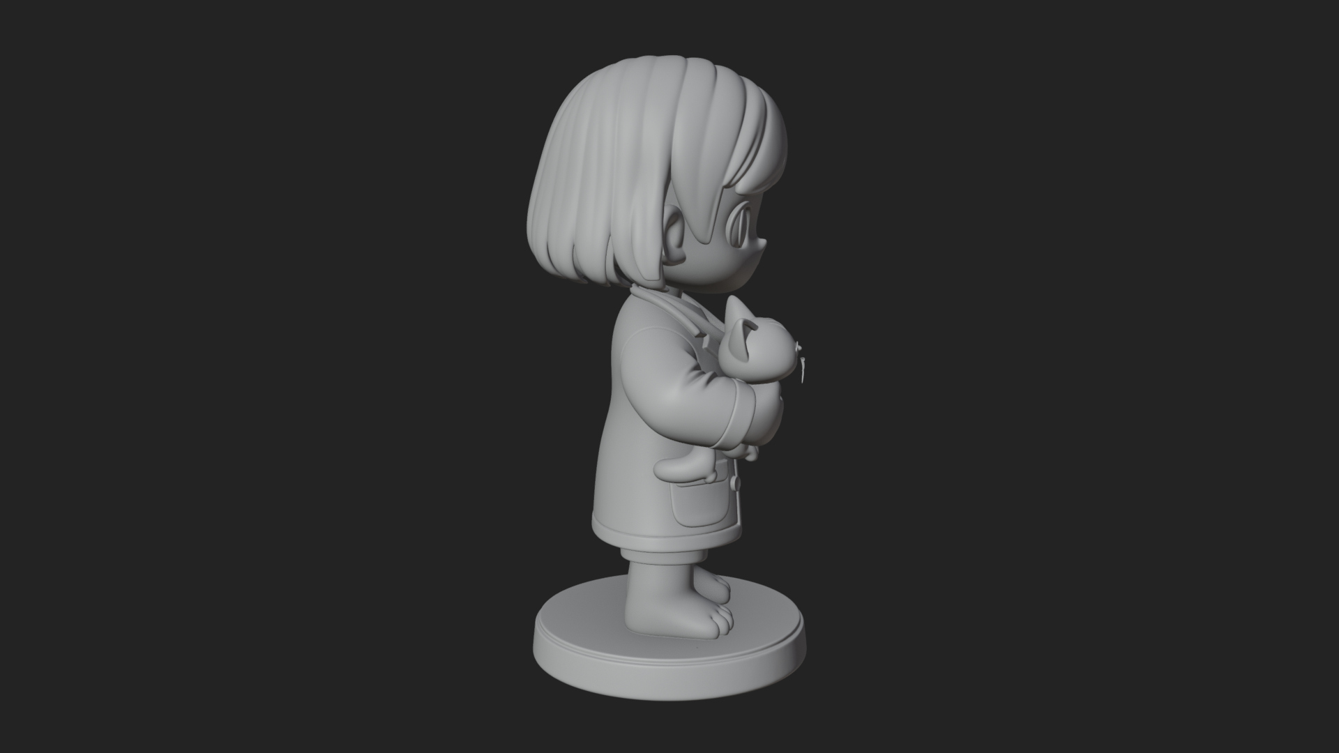 Chibi Vet with Kitten Statue Design 1 3D Print Model 3D Model