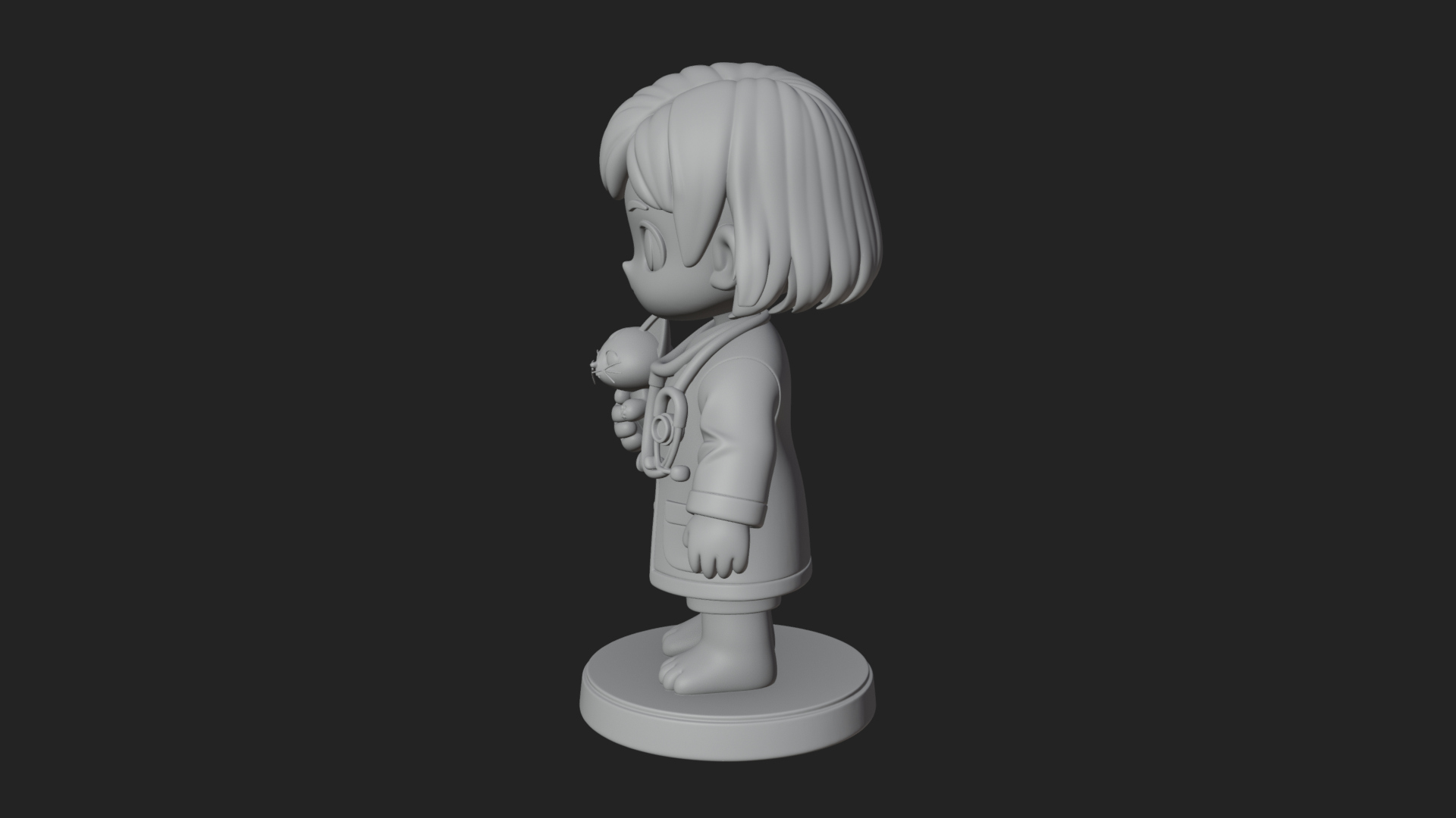 Chibi Vet with Kitten Statue Design 1 3D Print Model 3D Model