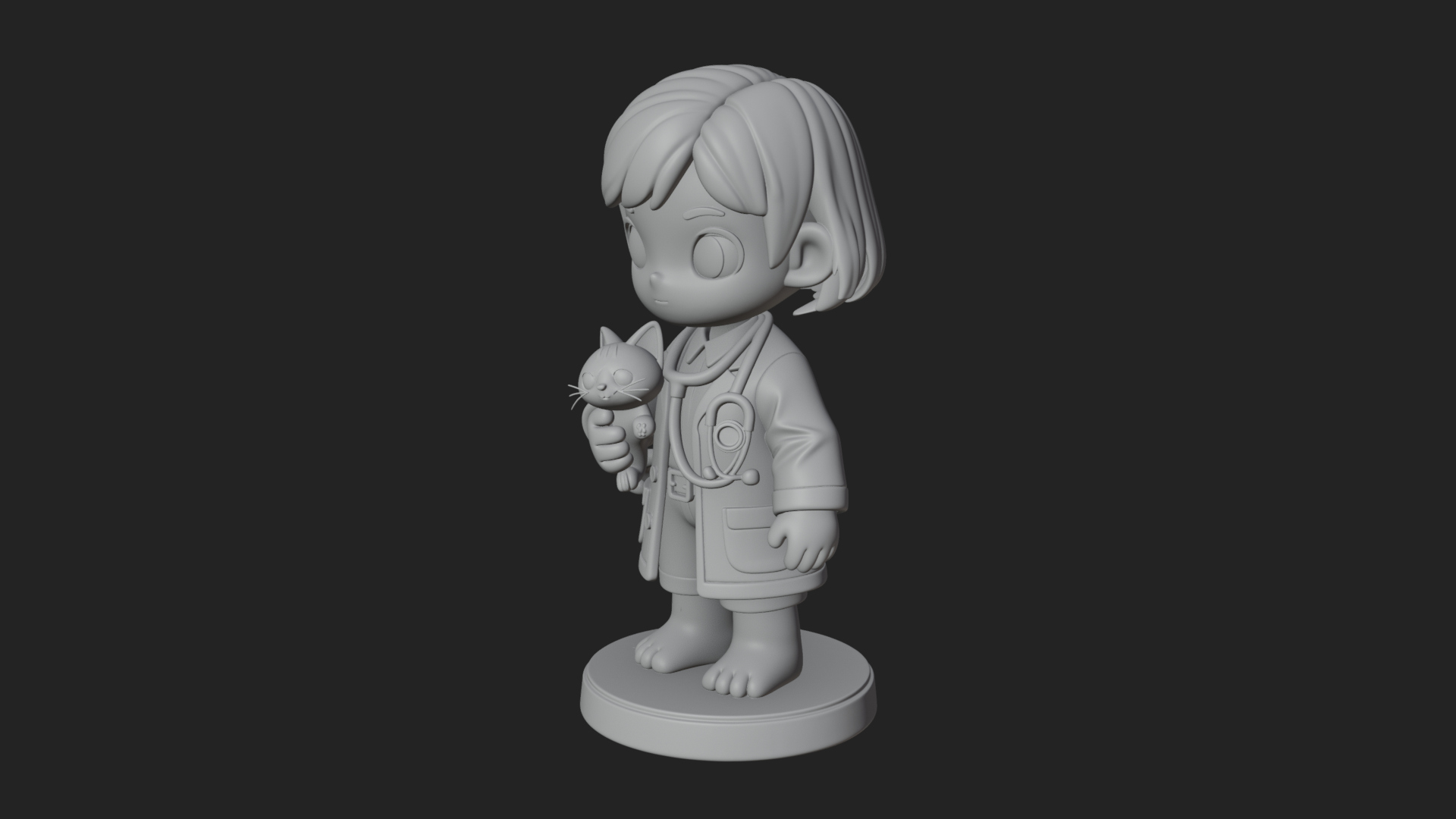 Chibi Vet with Kitten Statue Design 1 3D Print Model 3D Model
