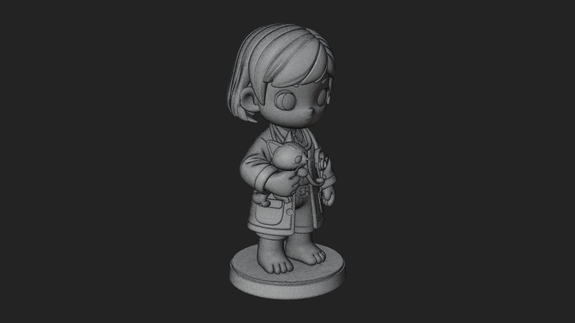 Chibi Vet with Kitten Statue Design 1 3D Print Model 3D Model