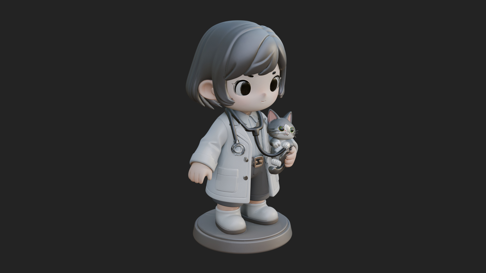 Chibi Vet with Kitten Statue Design 2 3D Print Model 3D Model