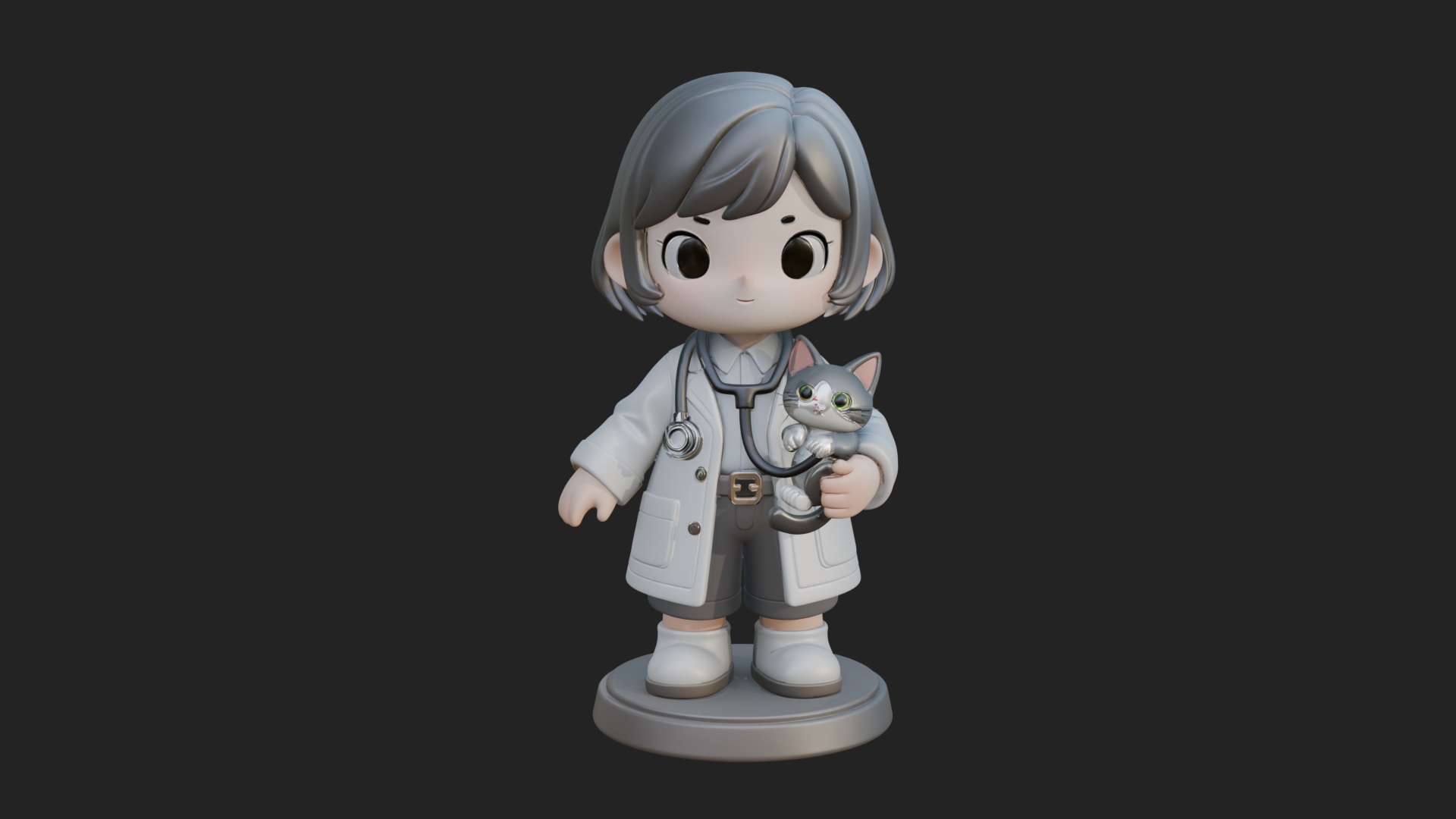 Chibi Vet with Kitten Statue Design 2 3D Print Model 3D Model