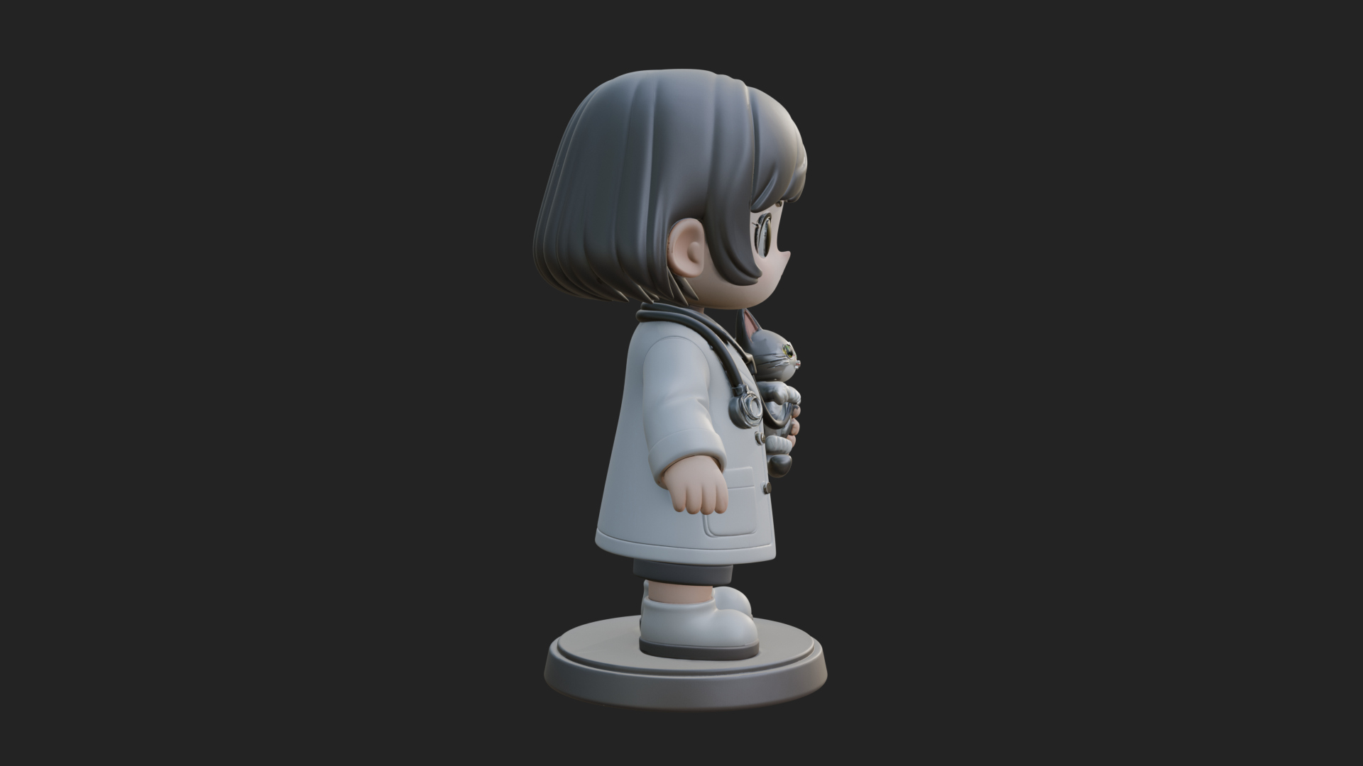 Chibi Vet with Kitten Statue Design 2 3D Print Model 3D Model