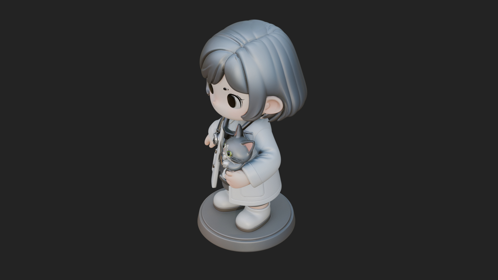 Chibi Vet with Kitten Statue Design 2 3D Print Model 3D Model
