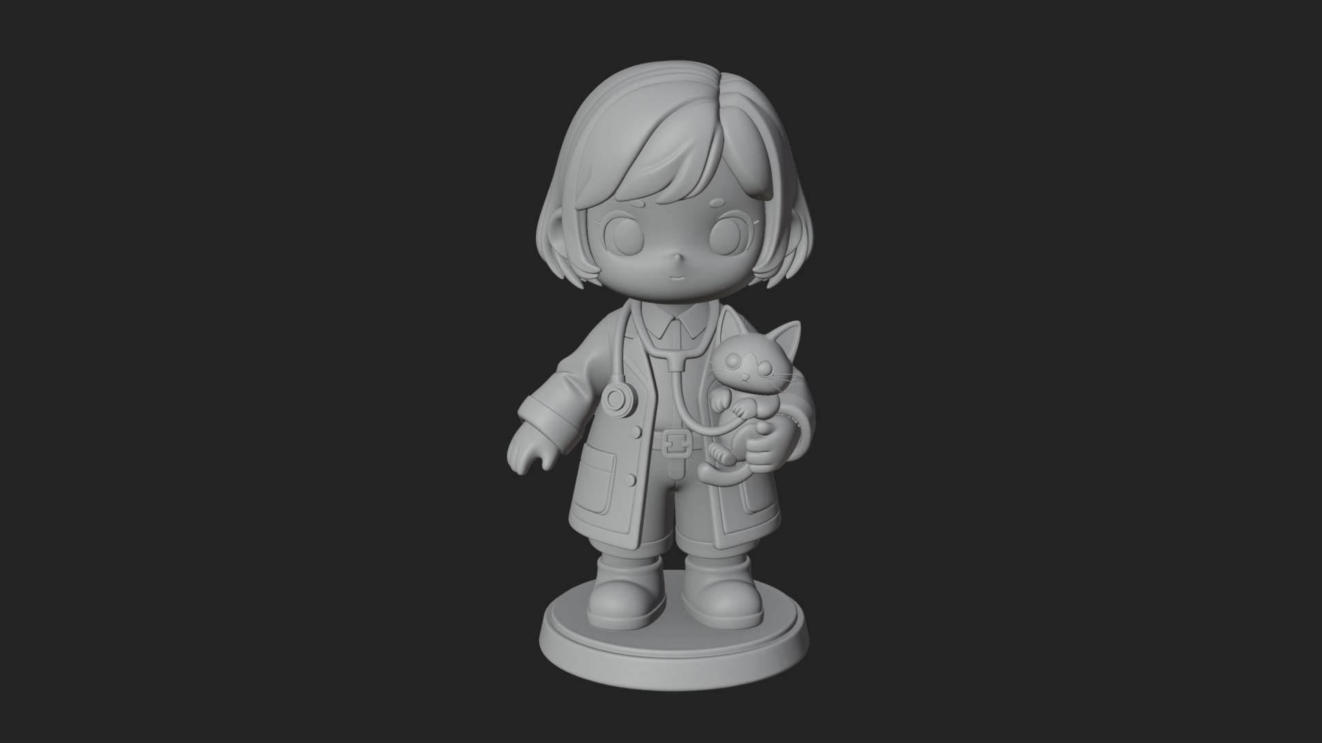 Chibi Vet with Kitten Statue Design 2 3D Print Model 3D Model