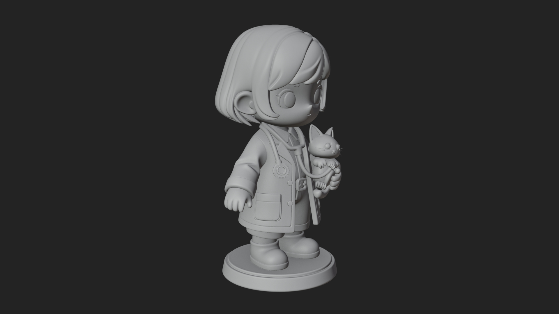 Chibi Vet with Kitten Statue Design 2 3D Print Model 3D Model