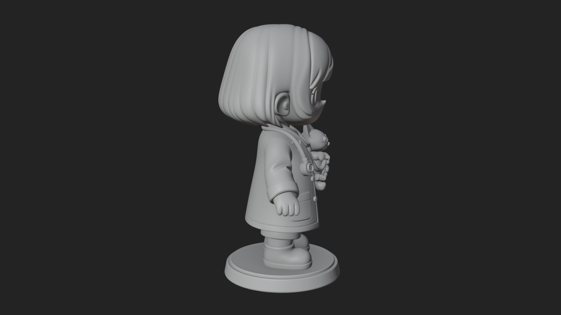 Chibi Vet with Kitten Statue Design 2 3D Print Model 3D Model