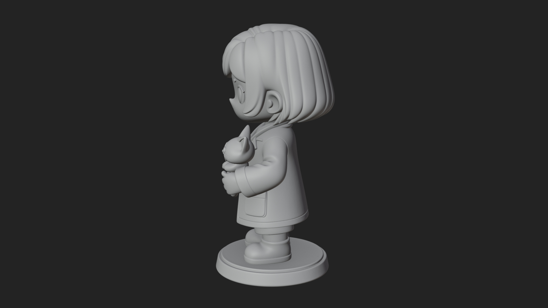 Chibi Vet with Kitten Statue Design 2 3D Print Model 3D Model