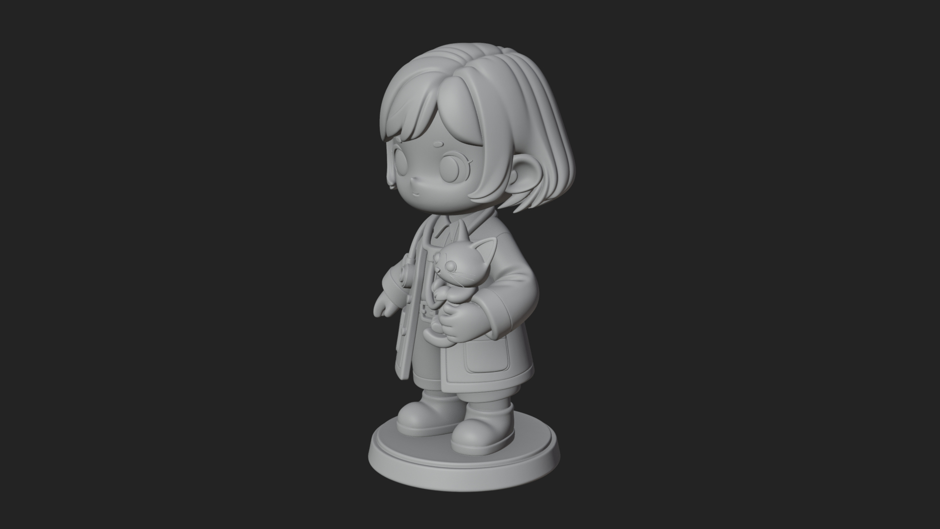 Chibi Vet with Kitten Statue Design 2 3D Print Model 3D Model