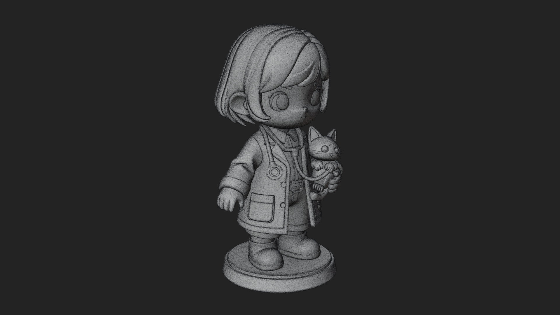 Chibi Vet with Kitten Statue Design 2 3D Print Model 3D Model