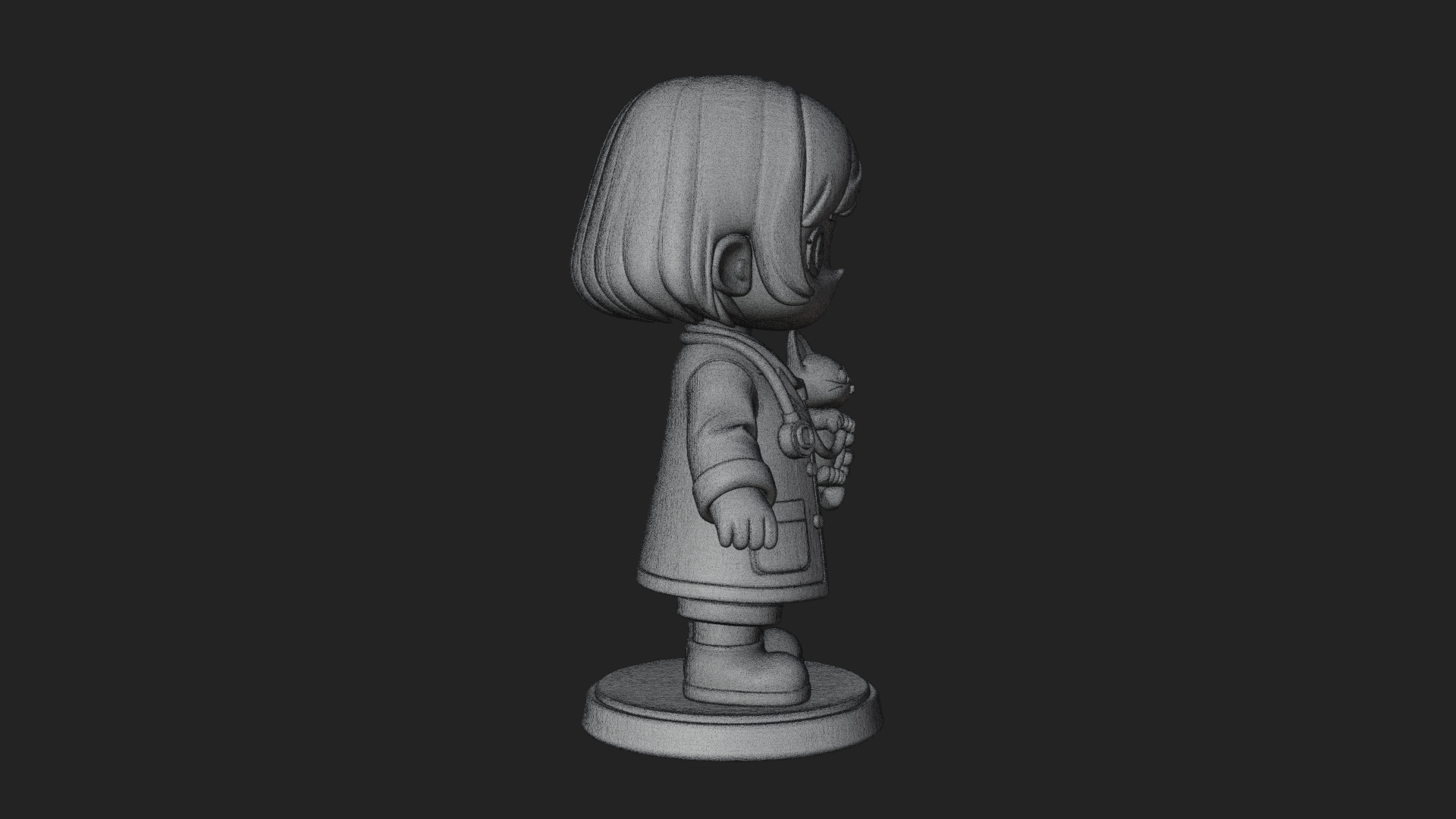 Chibi Vet with Kitten Statue Design 2 3D Print Model 3D Model