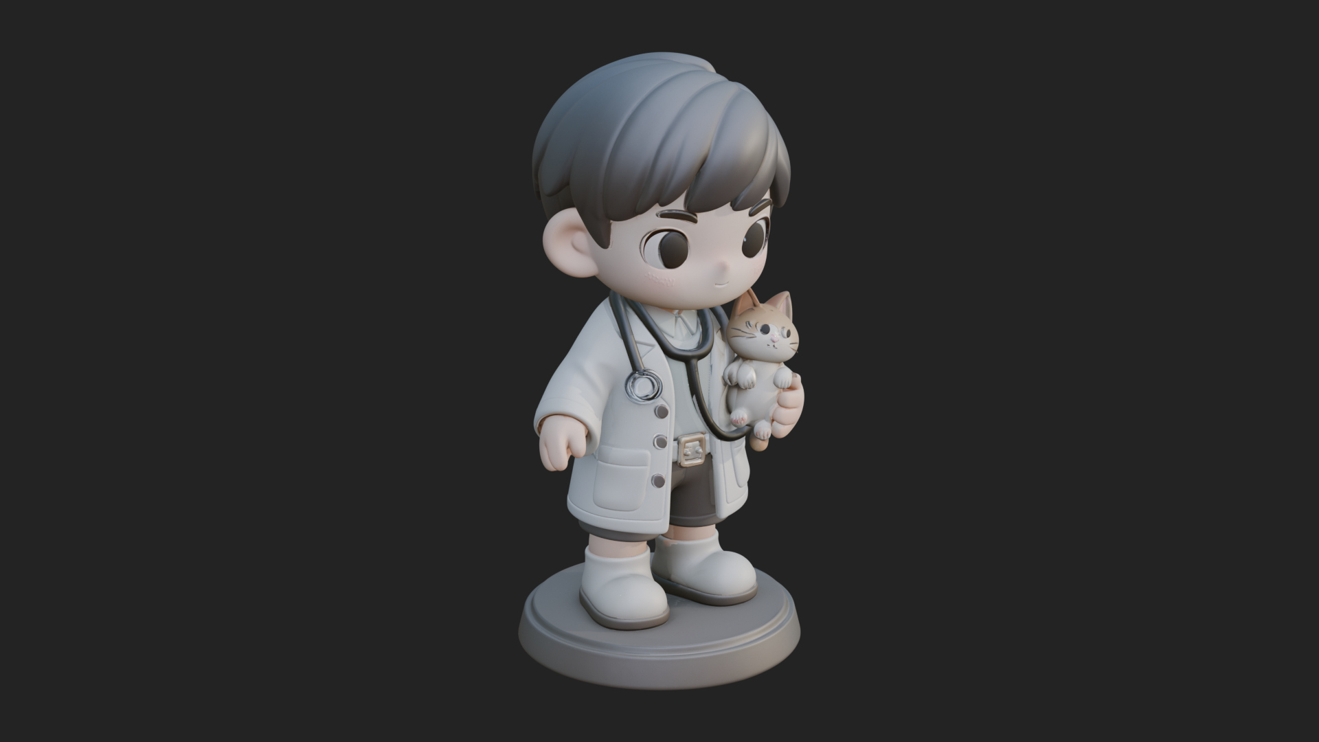 Chibi Vet with Kitten Statue Design 3 3D Print Model 3D Model