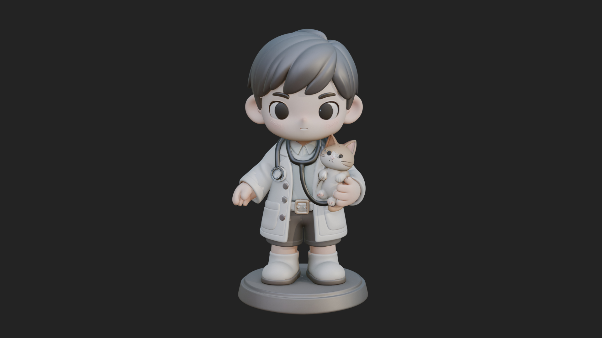 Chibi Vet with Kitten Statue Design 3 3D Print Model 3D Model