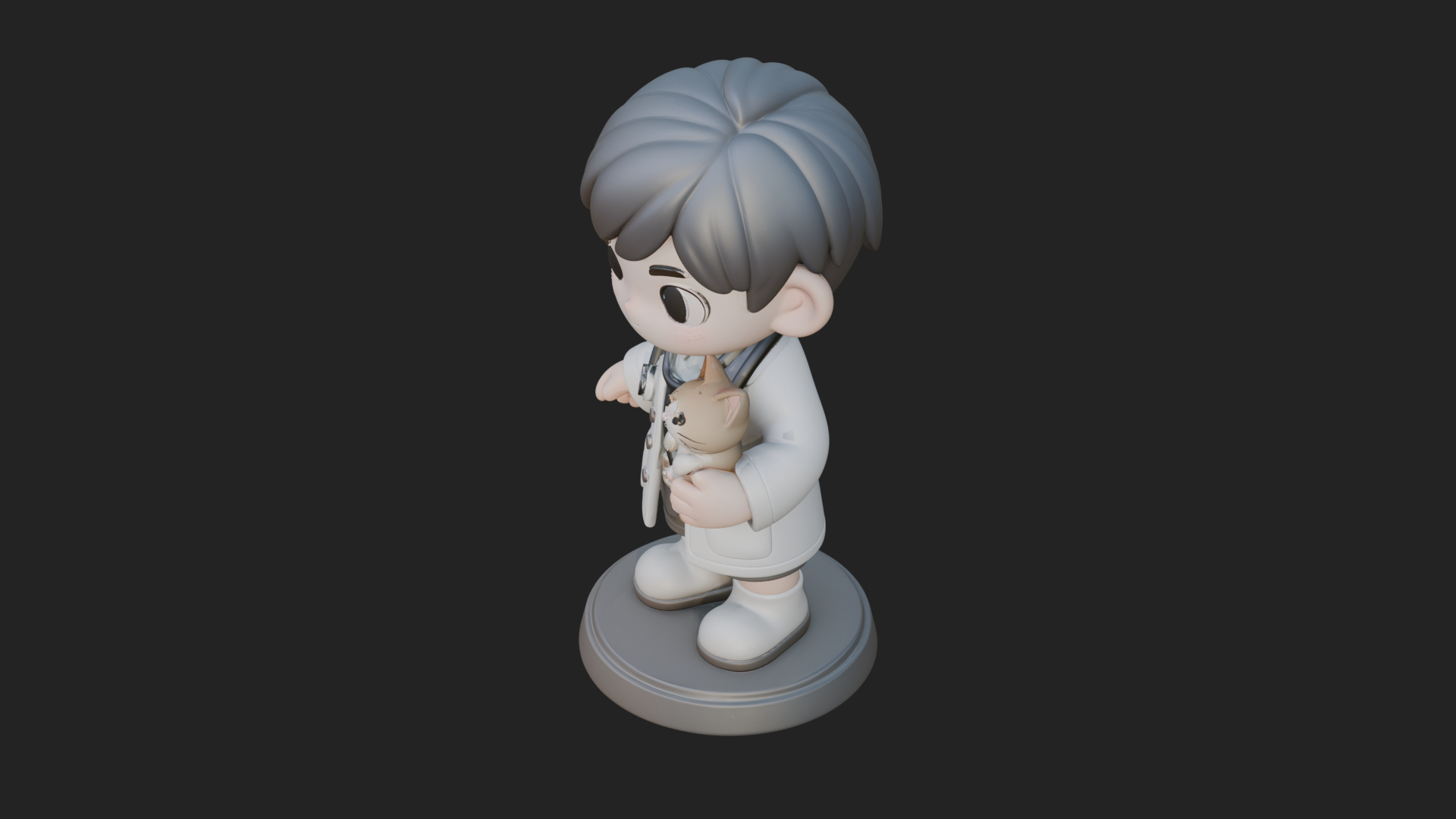 Chibi Vet with Kitten Statue Design 3 3D Print Model 3D Model