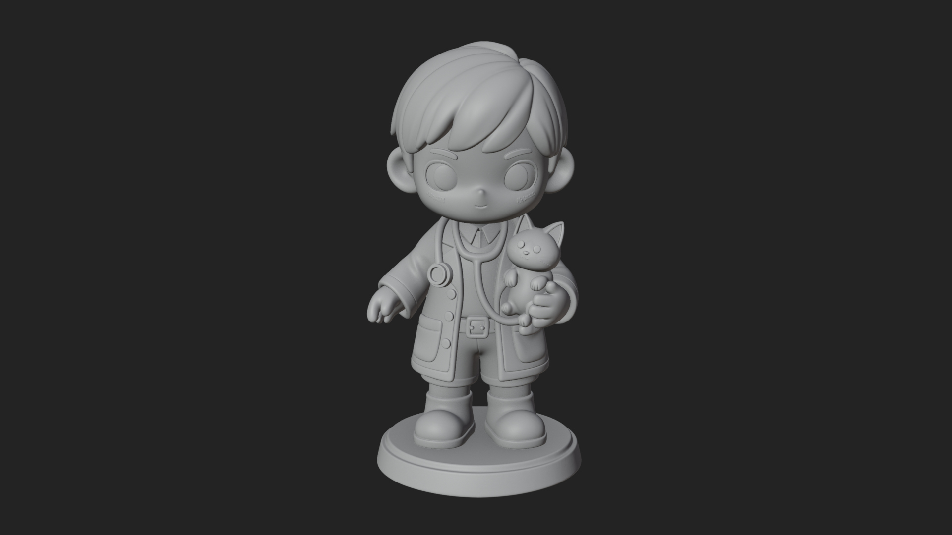 Chibi Vet with Kitten Statue Design 3 3D Print Model 3D Model
