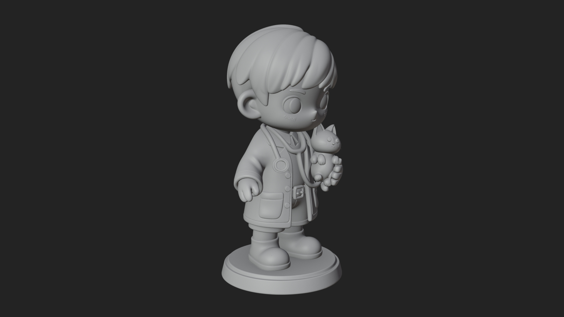 Chibi Vet with Kitten Statue Design 3 3D Print Model 3D Model