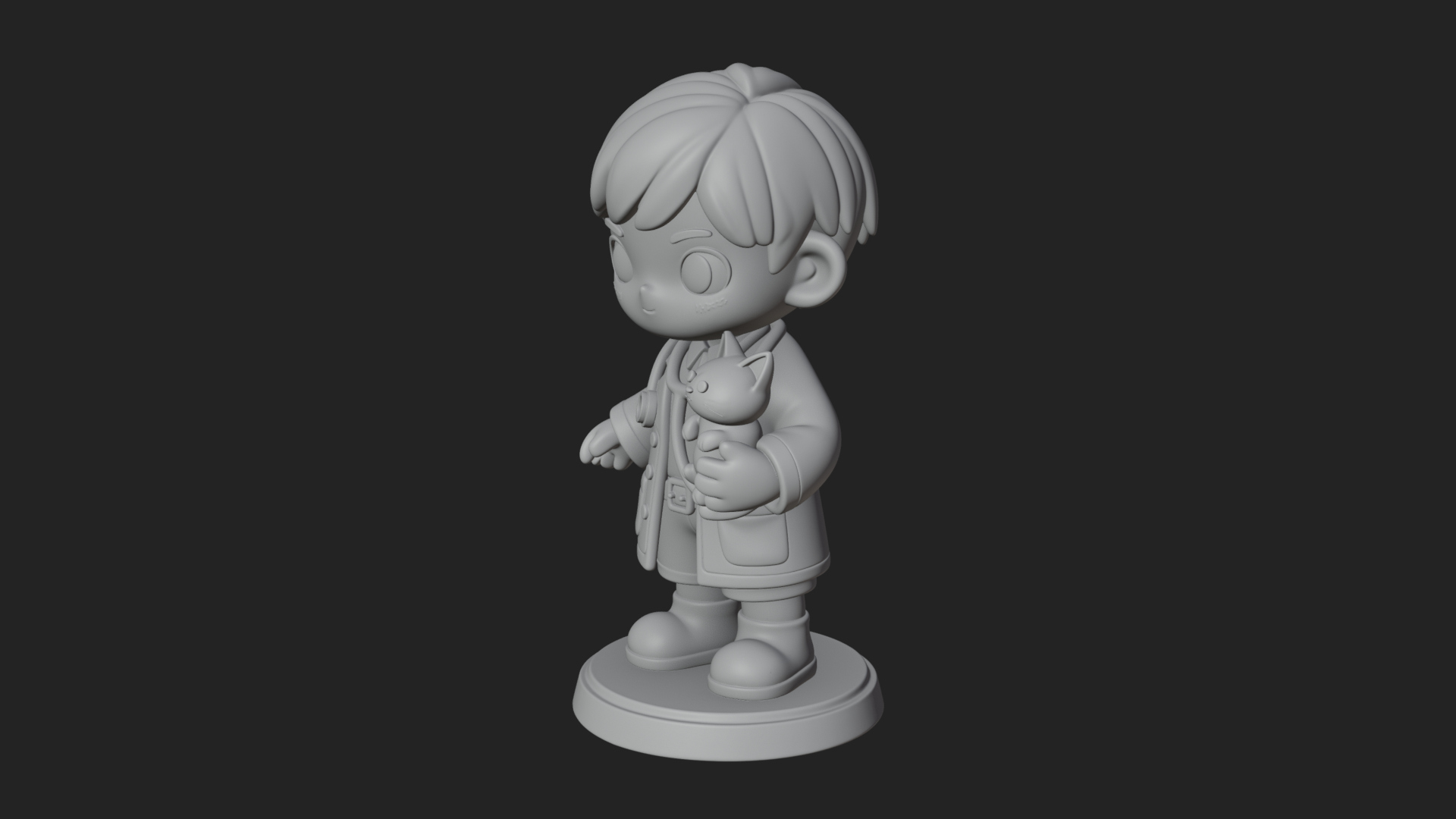 Chibi Vet with Kitten Statue Design 3 3D Print Model 3D Model