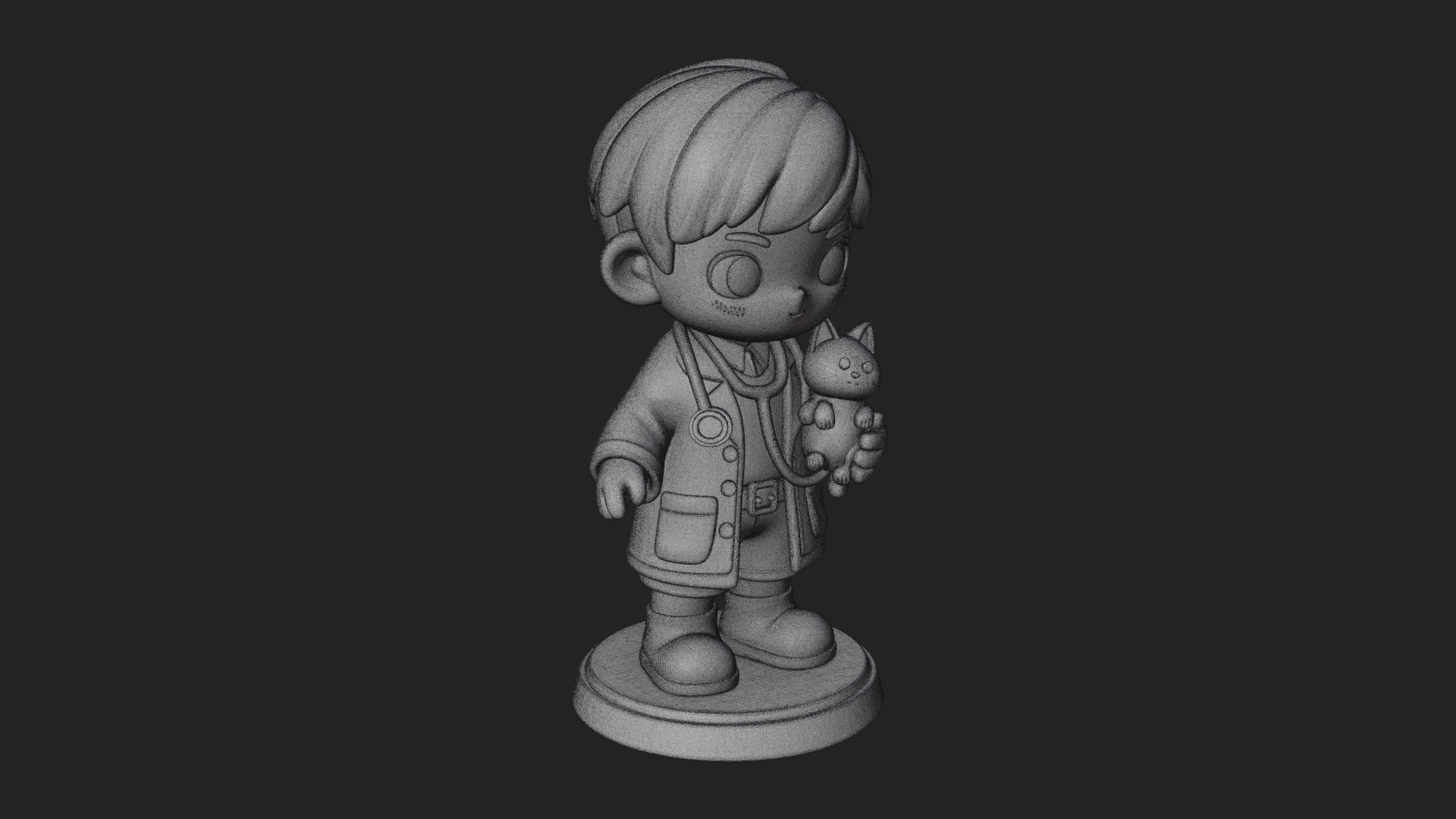 Chibi Vet with Kitten Statue Design 3 3D Print Model 3D Model