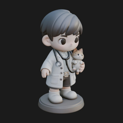 Chibi Vet with Kitten Statue Design 3 3D Print Model