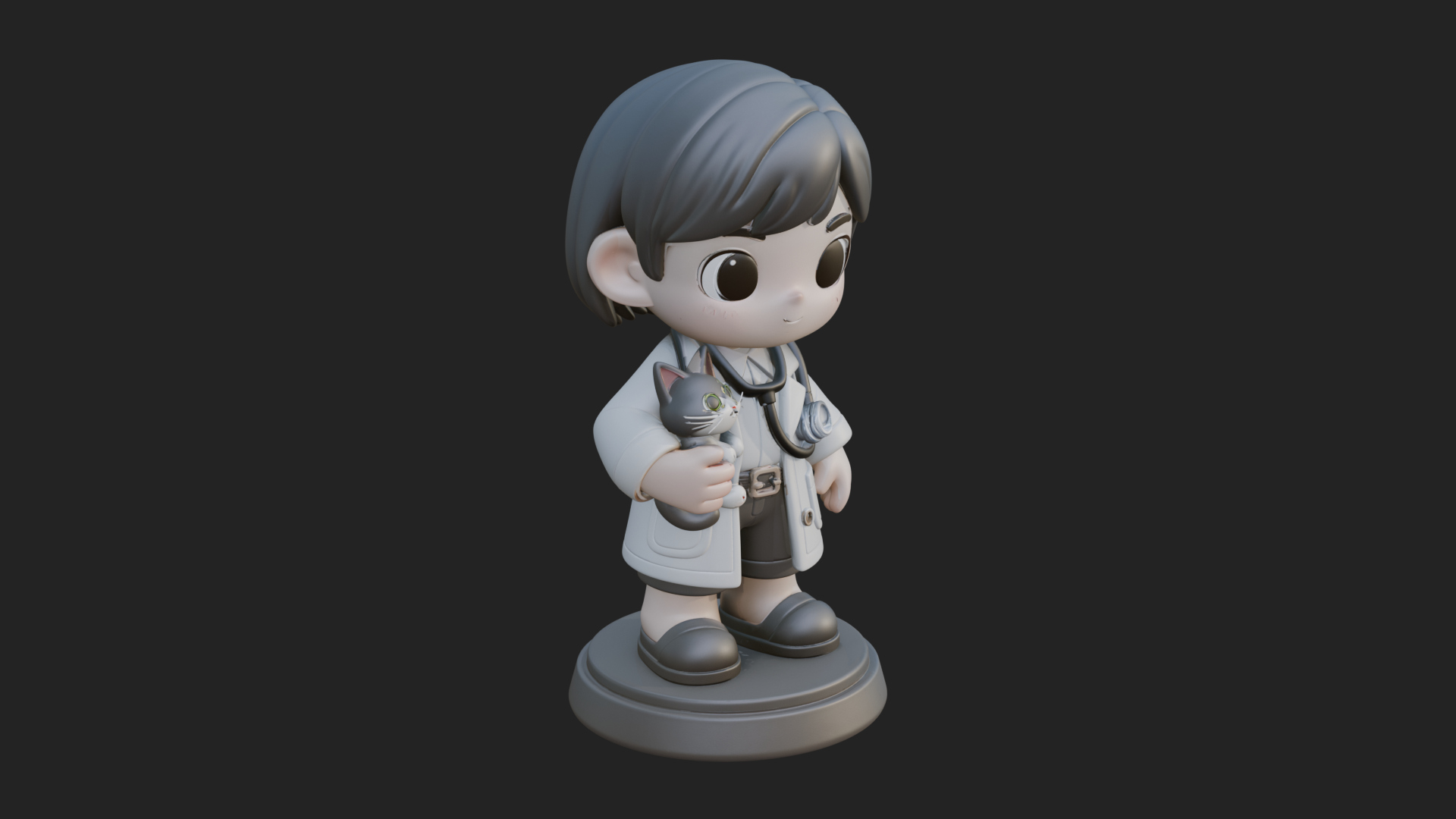 Chibi Vet with Kitten Statue Design 4 3D Print Model 3D Model