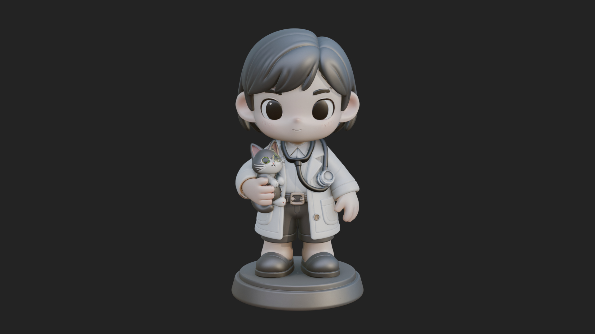 Chibi Vet with Kitten Statue Design 4 3D Print Model 3D Model