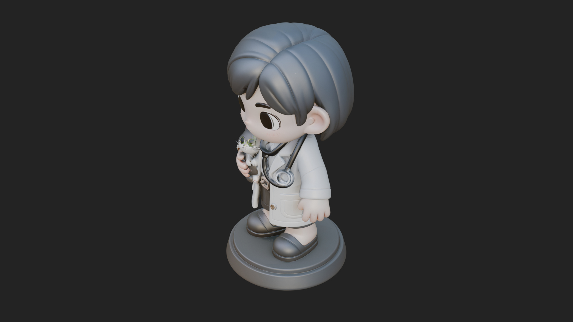 Chibi Vet with Kitten Statue Design 4 3D Print Model 3D Model