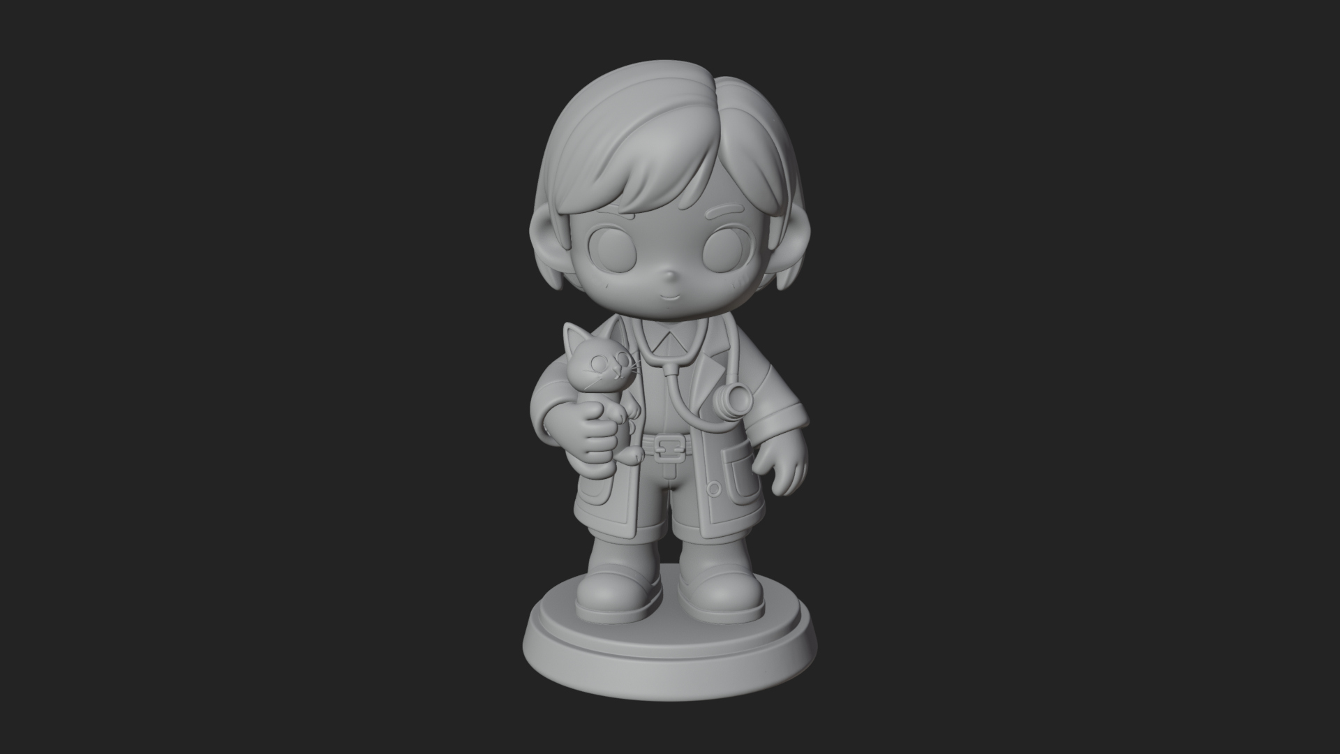 Chibi Vet with Kitten Statue Design 4 3D Print Model 3D Model