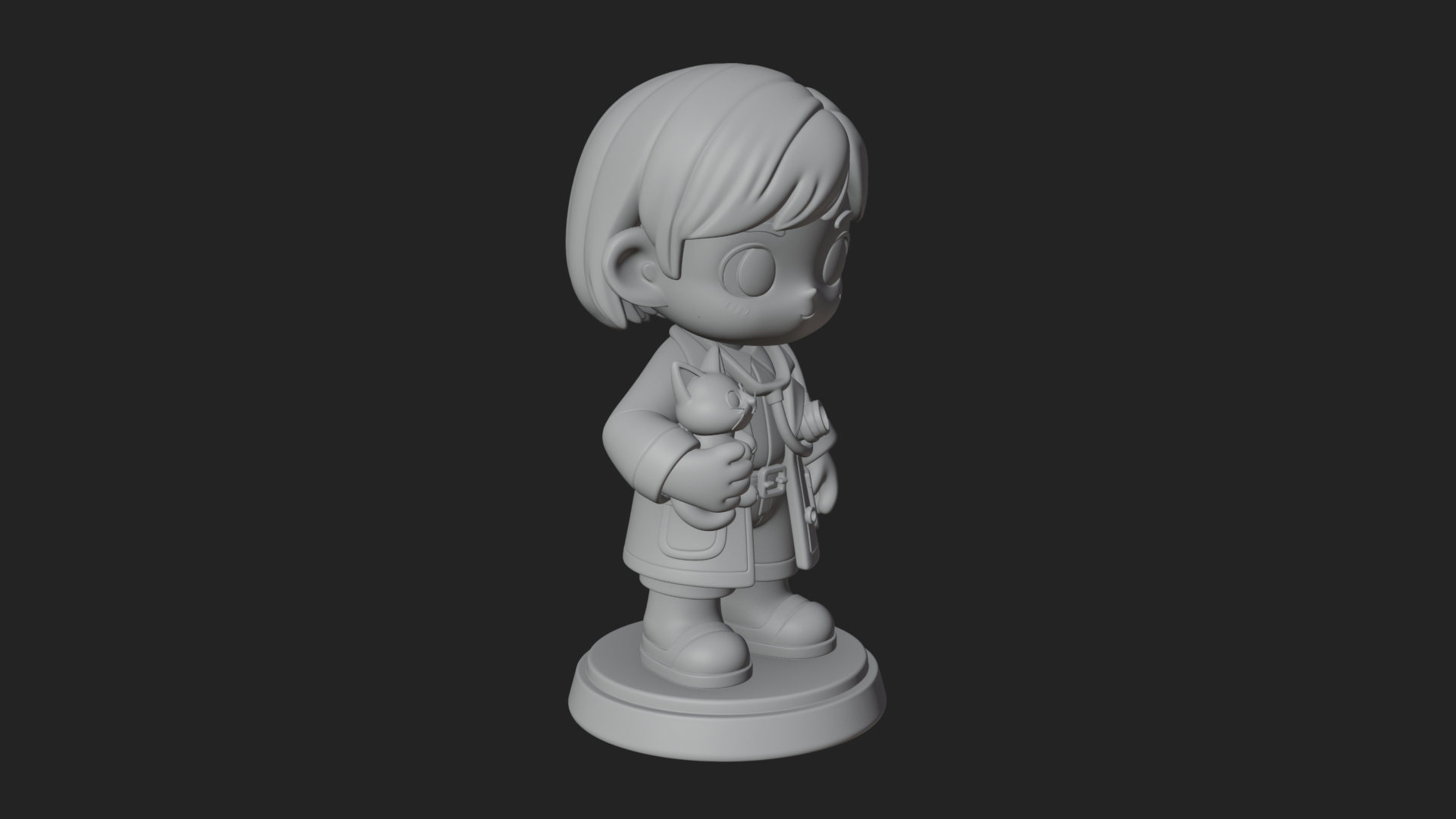 Chibi Vet with Kitten Statue Design 4 3D Print Model 3D Model