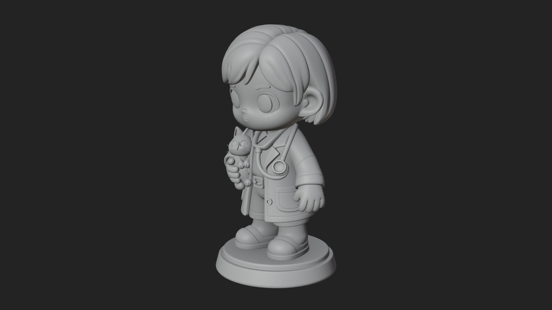 Chibi Vet with Kitten Statue Design 4 3D Print Model 3D Model