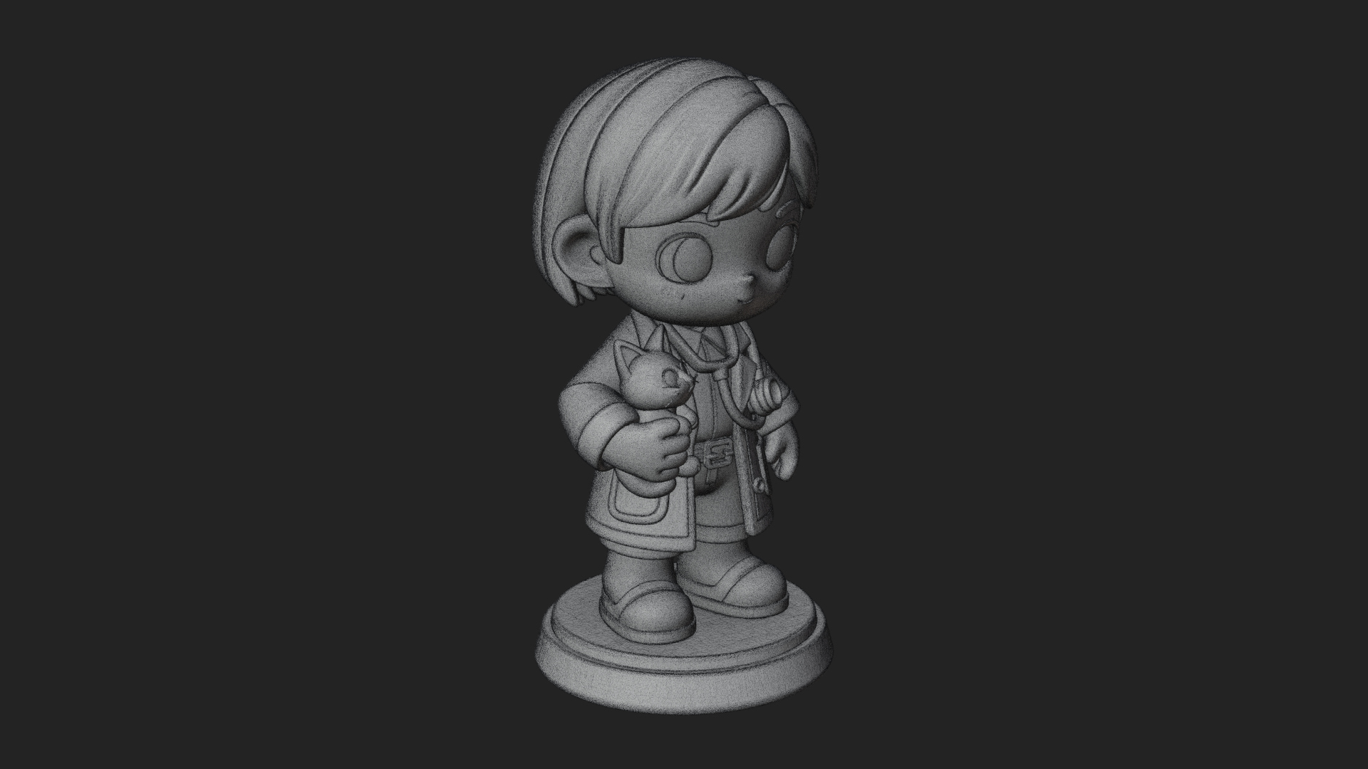 Chibi Vet with Kitten Statue Design 4 3D Print Model 3D Model