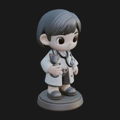 Chibi Vet with Kitten Statue Design 4 3D Print Model