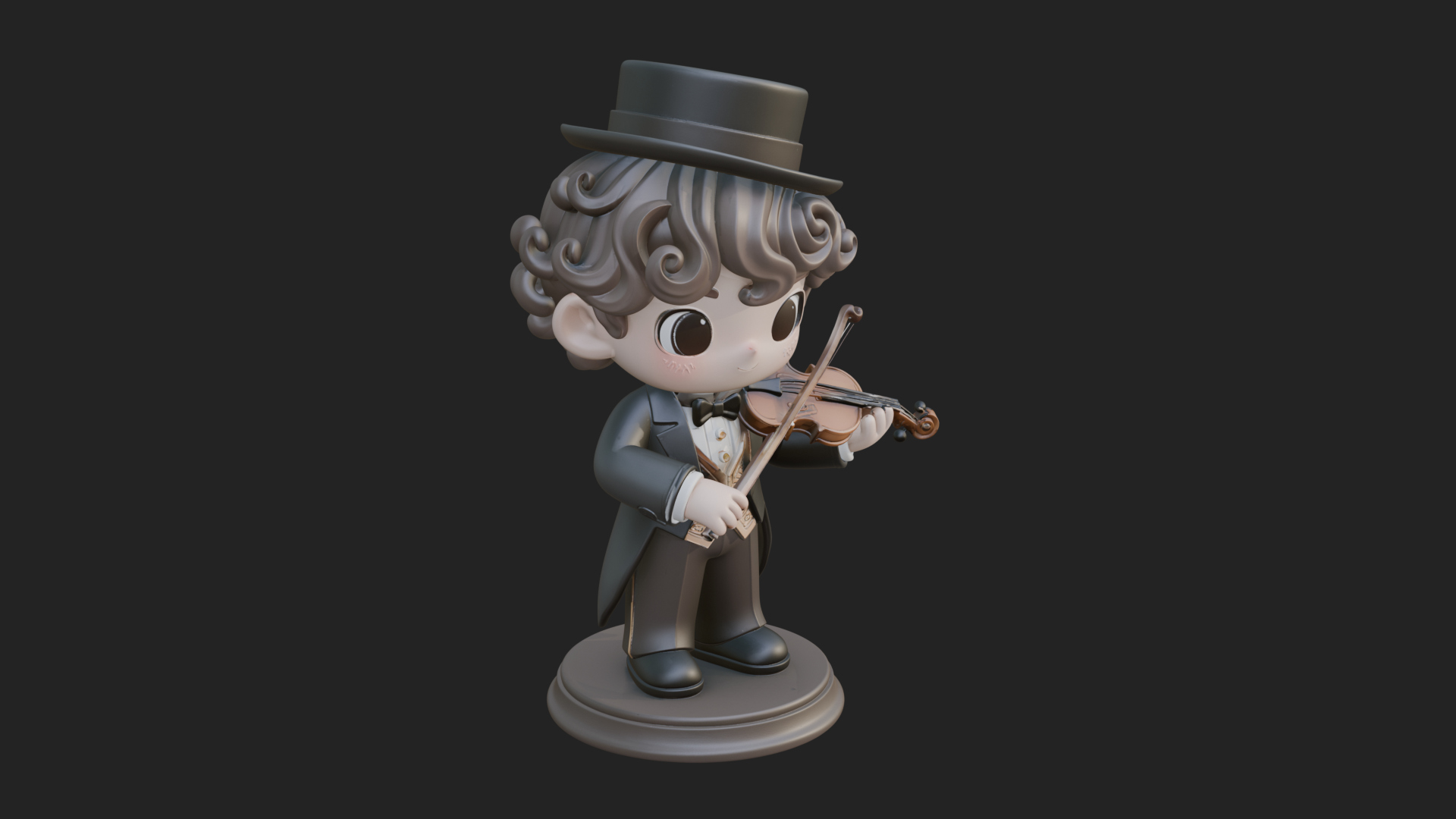 Chibi Violin Player Statue Design 1 3D Print Model 3D Model