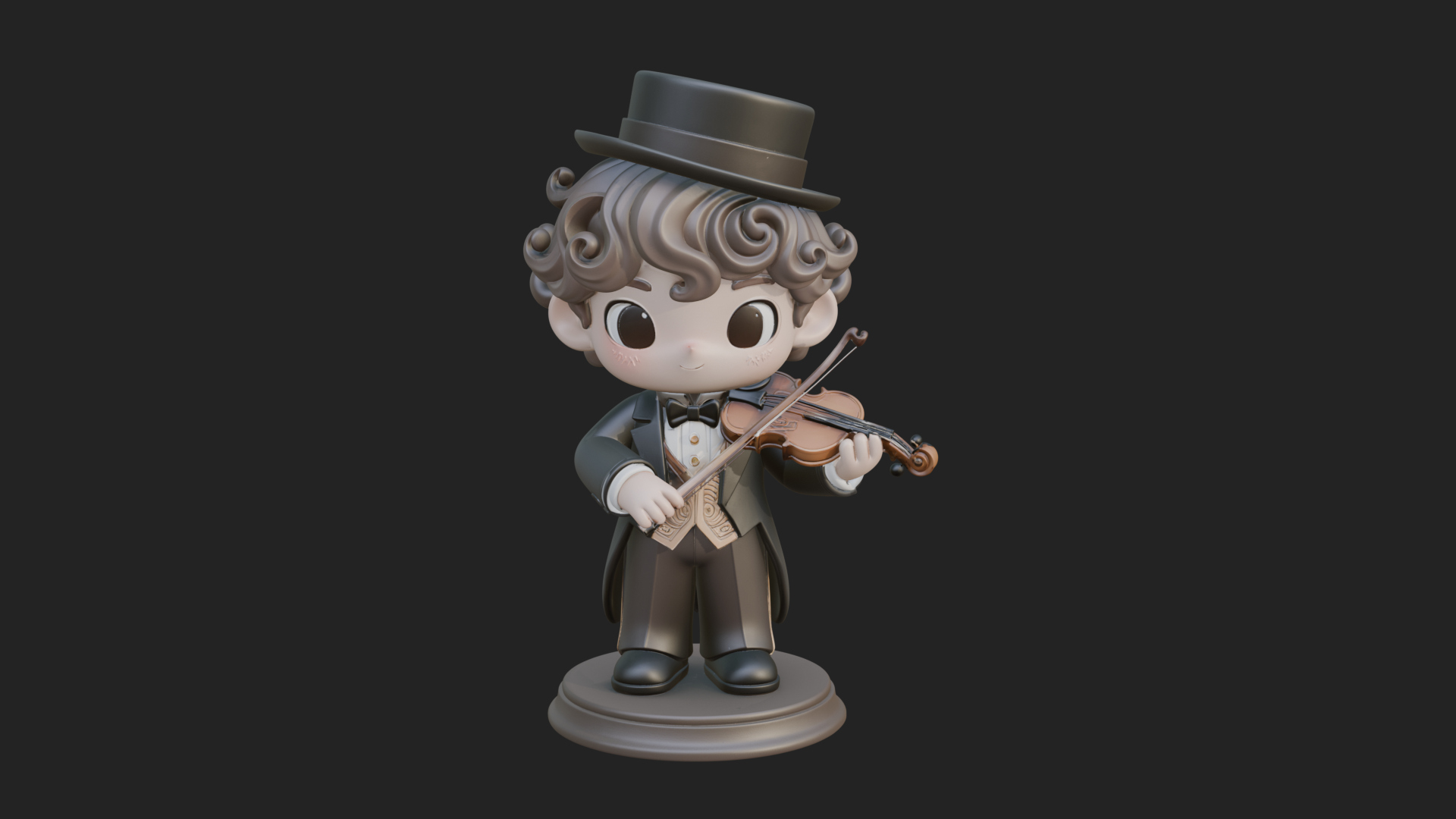 Chibi Violin Player Statue Design 1 3D Print Model 3D Model