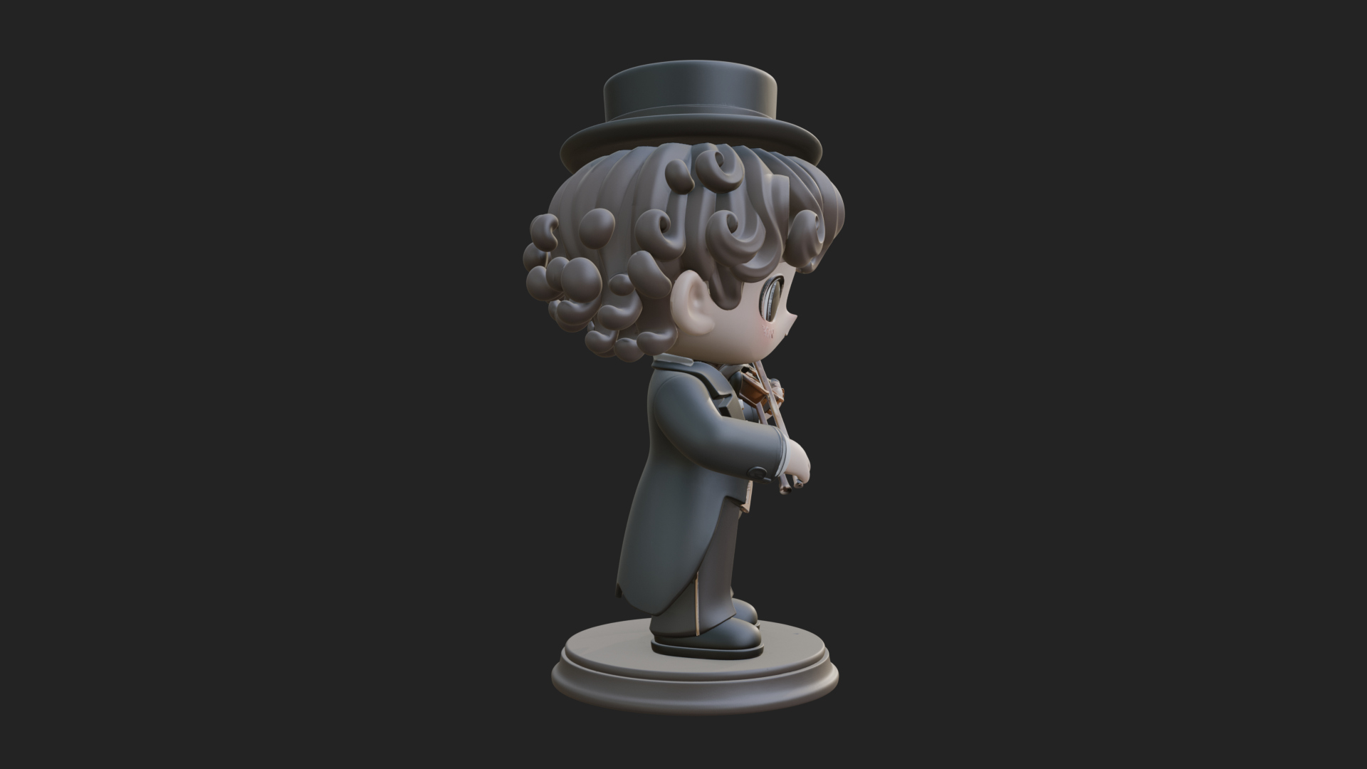 Chibi Violin Player Statue Design 1 3D Print Model 3D Model