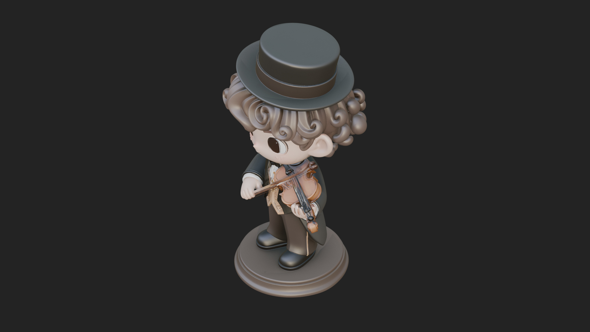Chibi Violin Player Statue Design 1 3D Print Model 3D Model