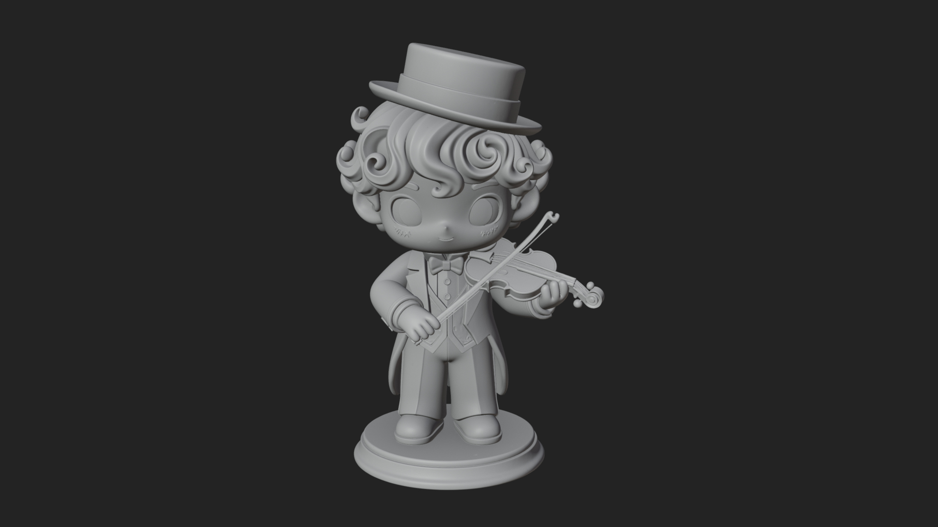Chibi Violin Player Statue Design 1 3D Print Model 3D Model