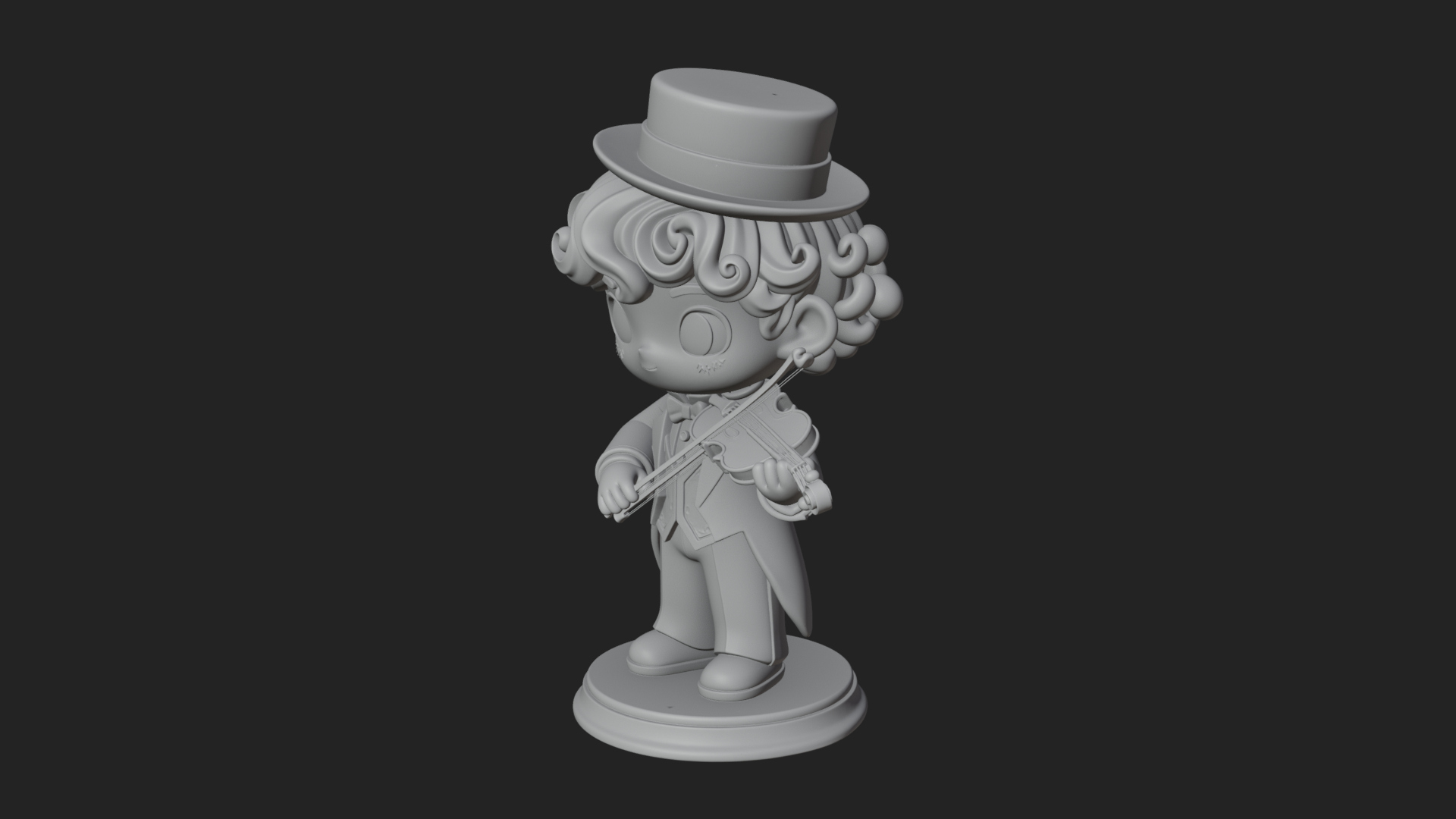 Chibi Violin Player Statue Design 1 3D Print Model 3D Model