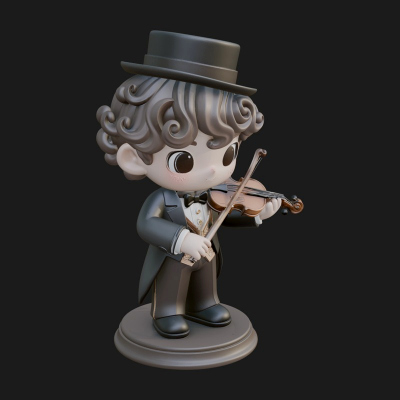 Chibi Violin Player Statue Design 1 3D Print Model