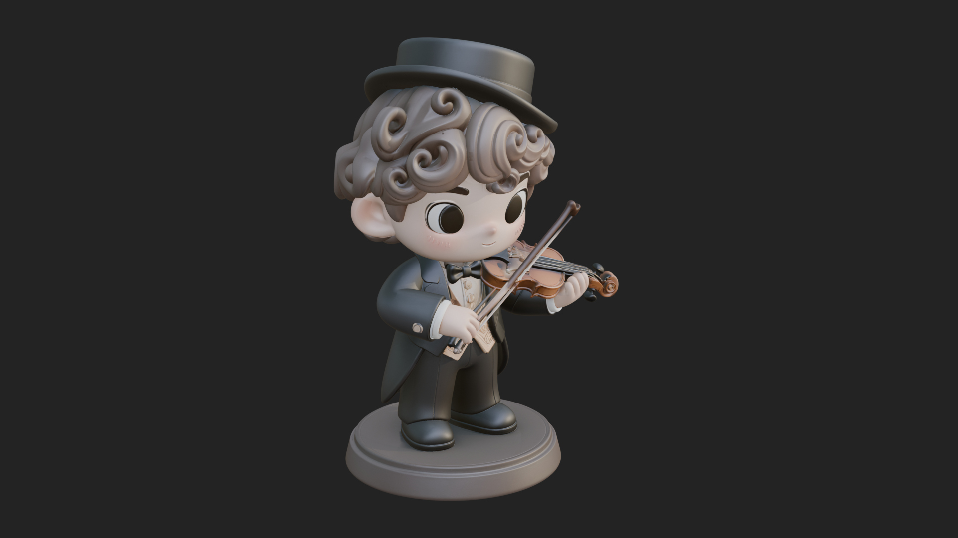 Chibi Violin Player Statue Design 2 3D Print Model 3D Model