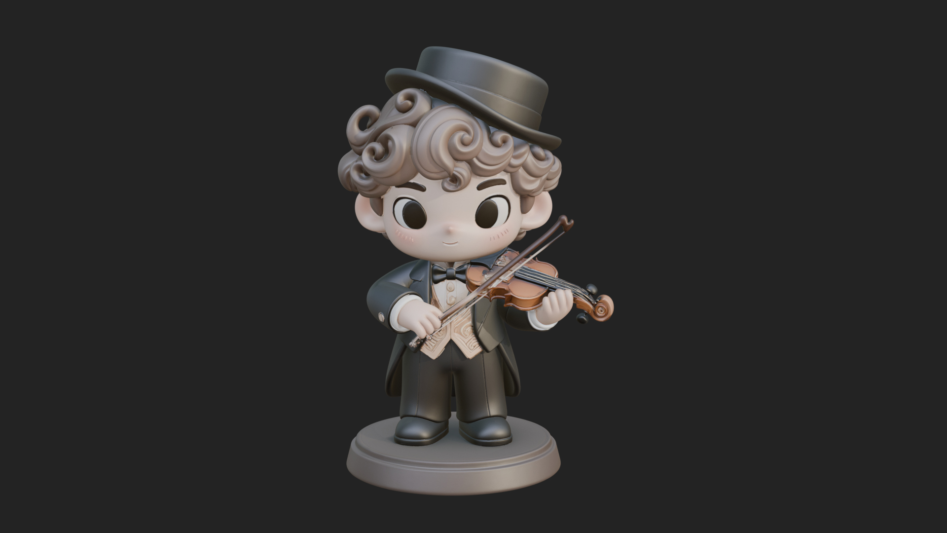Chibi Violin Player Statue Design 2 3D Print Model 3D Model