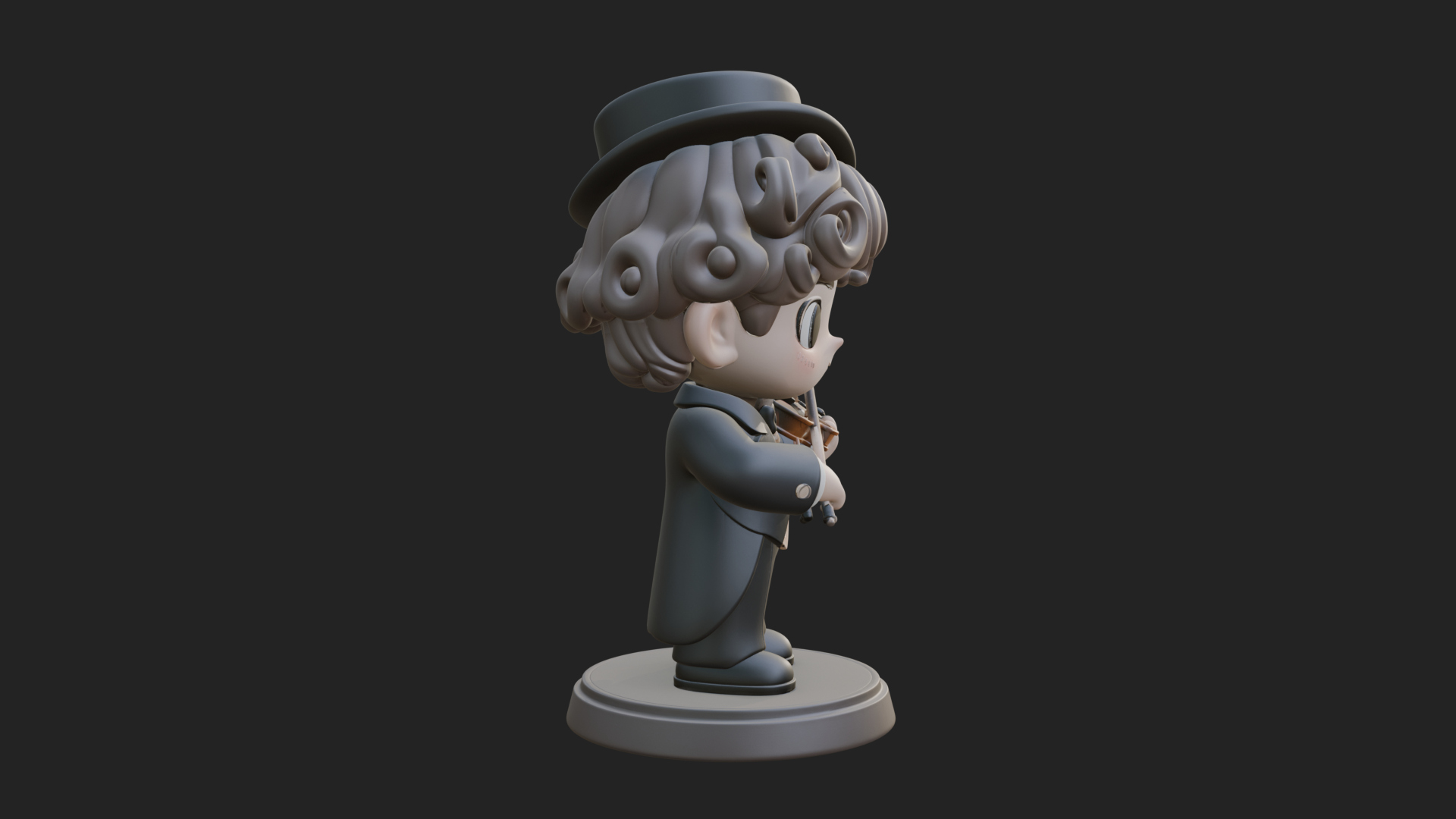 Chibi Violin Player Statue Design 2 3D Print Model 3D Model