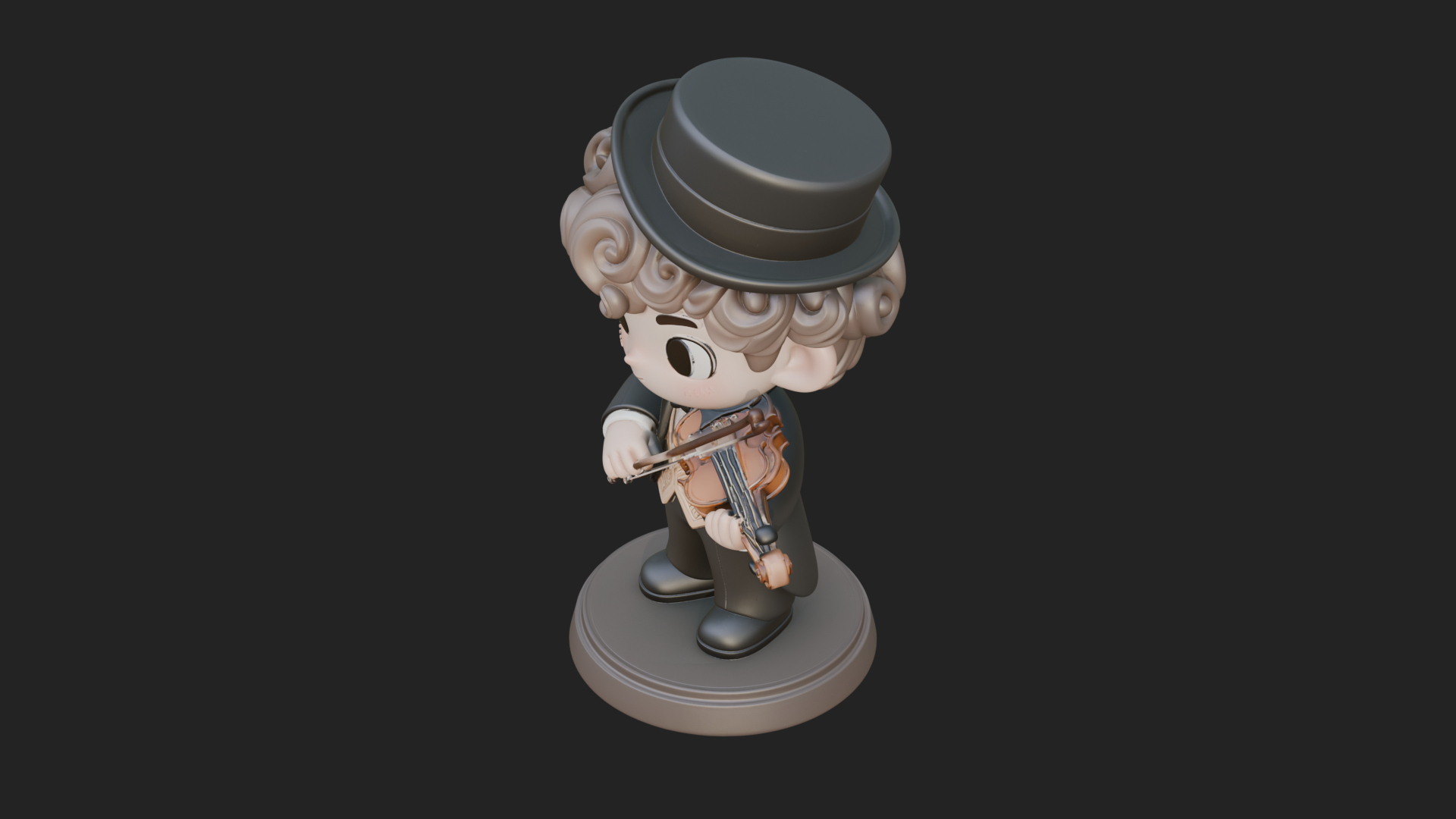 Chibi Violin Player Statue Design 2 3D Print Model 3D Model