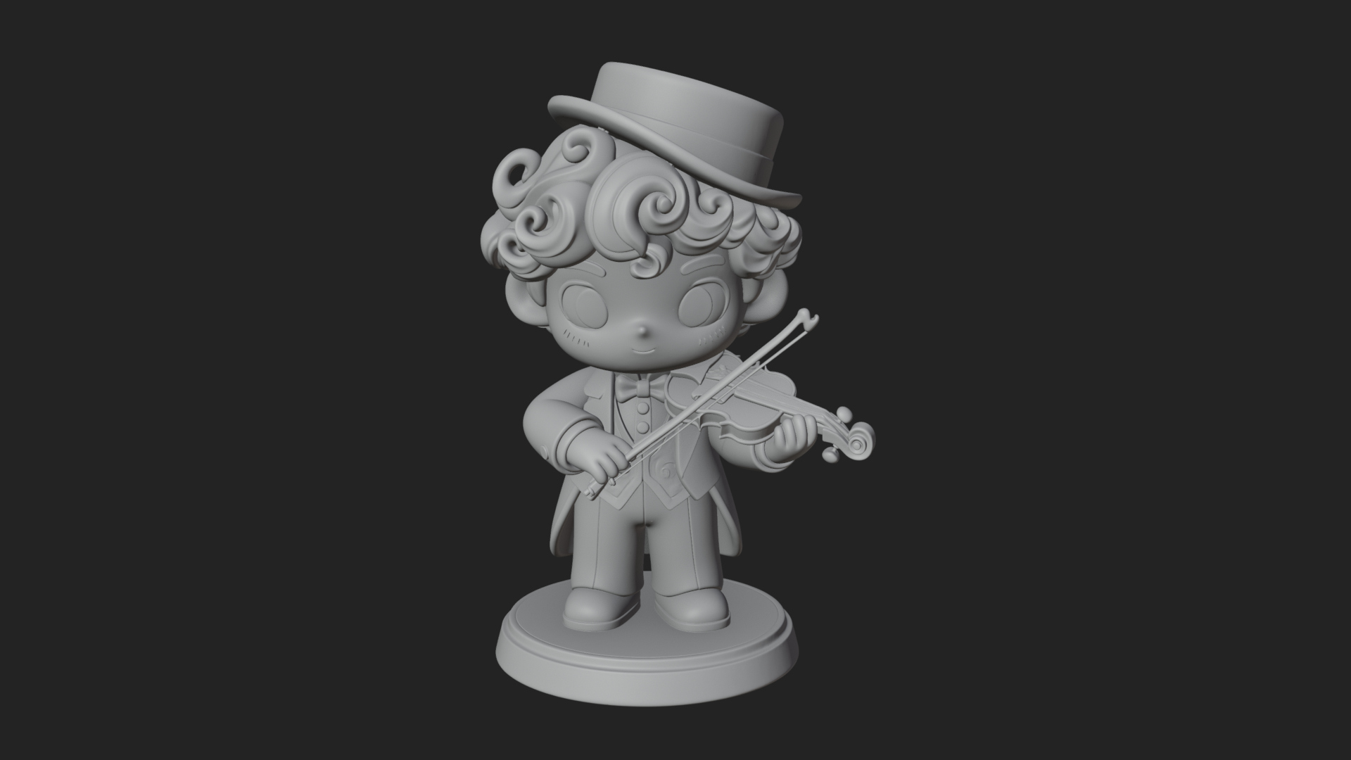 Chibi Violin Player Statue Design 2 3D Print Model 3D Model