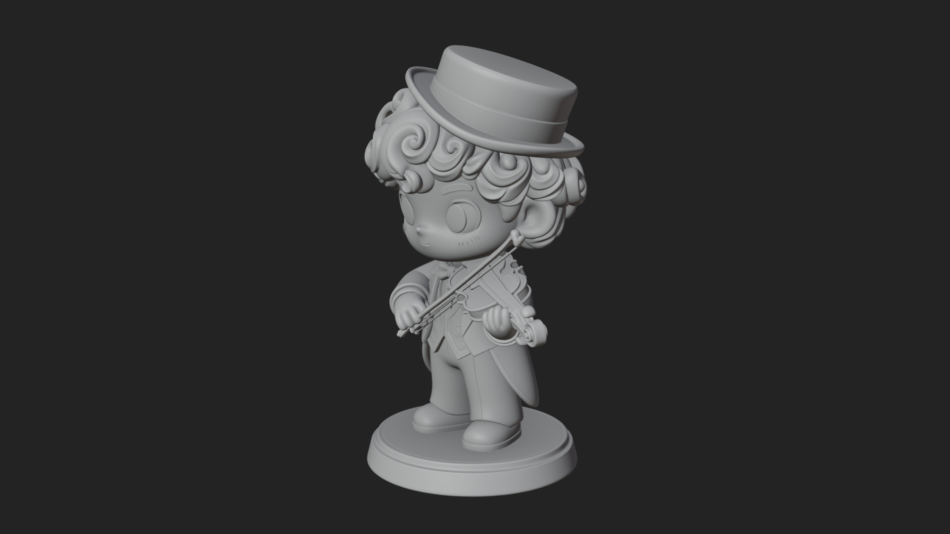 Chibi Violin Player Statue Design 2 3D Print Model 3D Model