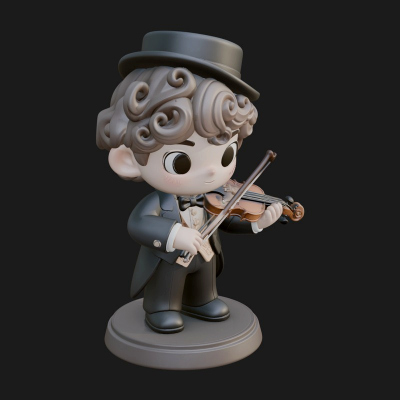 Chibi Violin Player Statue Design 2 3D Print Model