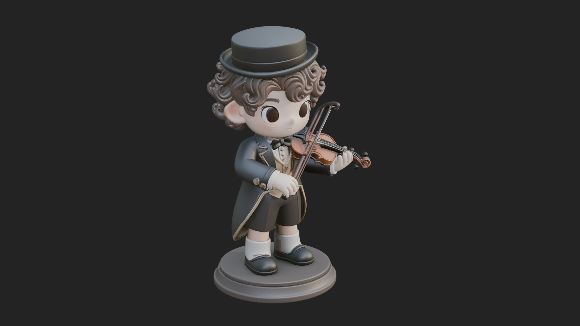 Chibi Violin Player Statue Design 3 3D Print Model 3D Model