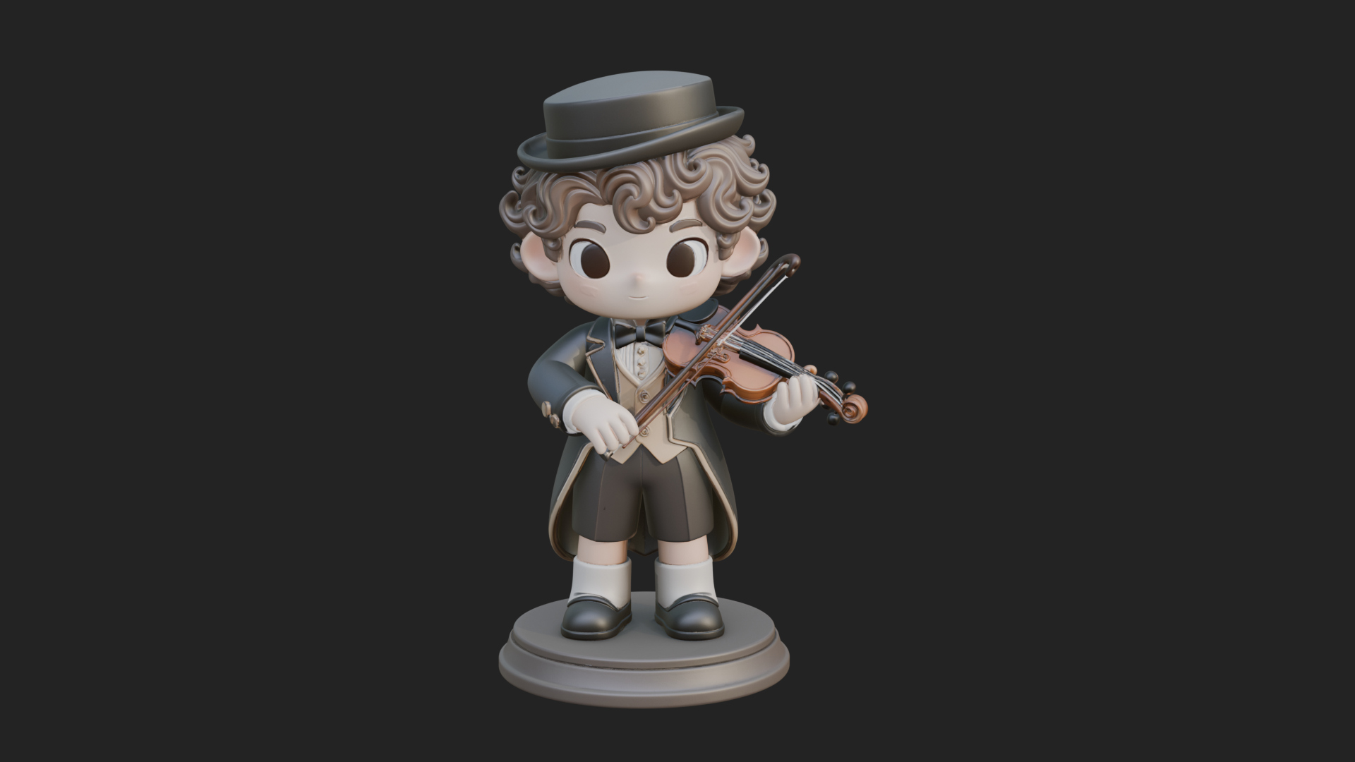 Chibi Violin Player Statue Design 3 3D Print Model 3D Model